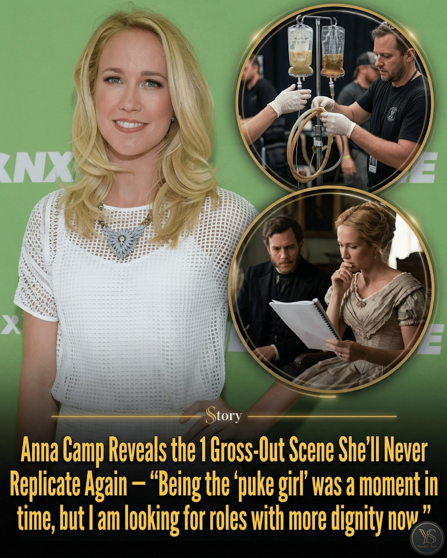 Anna Camp Reveals the 1 Gross-Out Scene She’ll Never Replicate Again — “Being the ‘puke girl’ was a moment in time, but I am looking for roles with more dignity now.”