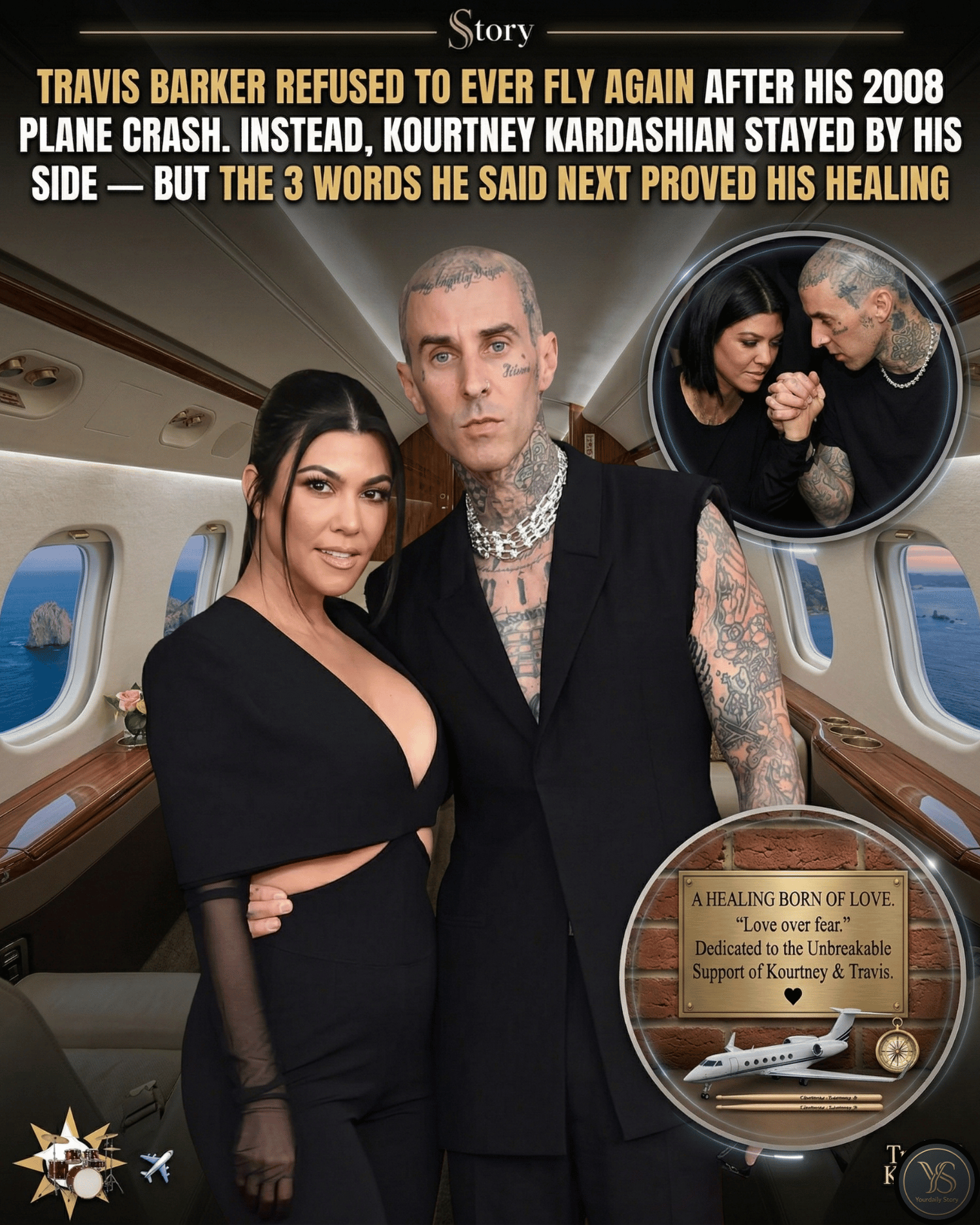 Travis Barker Refused To Ever Fly Again After His 2008 Plane Crash. Instead, Kourtney Kardashian Stayed By His Side — But The 3 Words He Said Next Proved His Healing