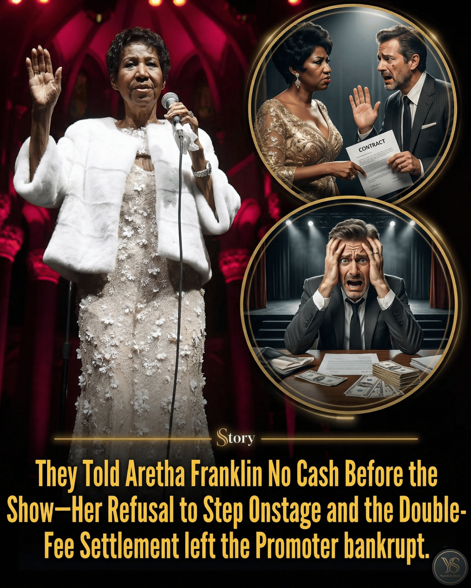 They Told Aretha Franklin No Cash Before the Show—Her Refusal to Step Onstage and the Double-Fee Settlement left the Promoter bankrupt.