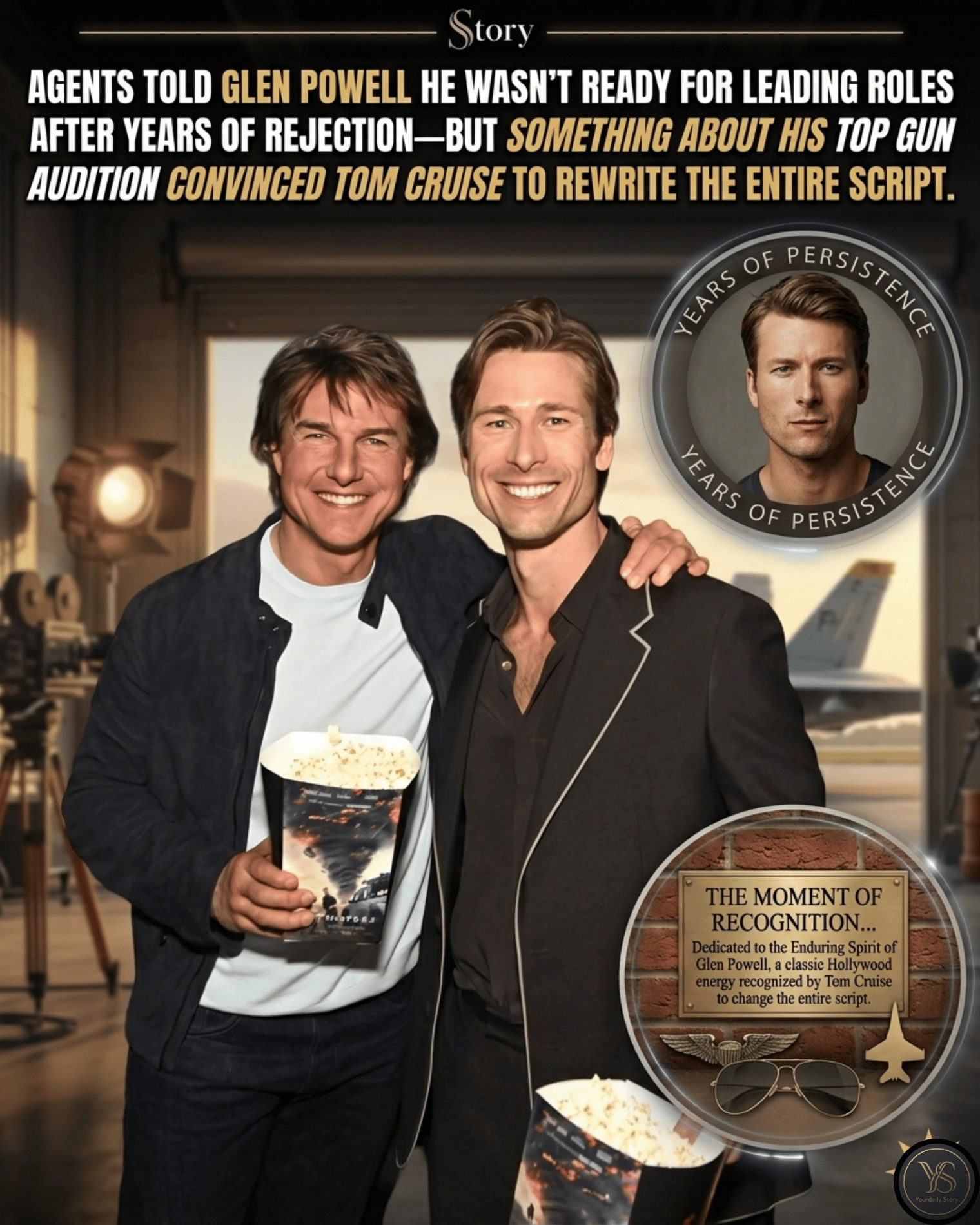 Agents Told Glen Powell He Wasn’t Ready For Leading Roles After Years Of Rejection—But Something About His Top Gun Audition Convinced Tom Cruise To Rewrite The Entire Script.