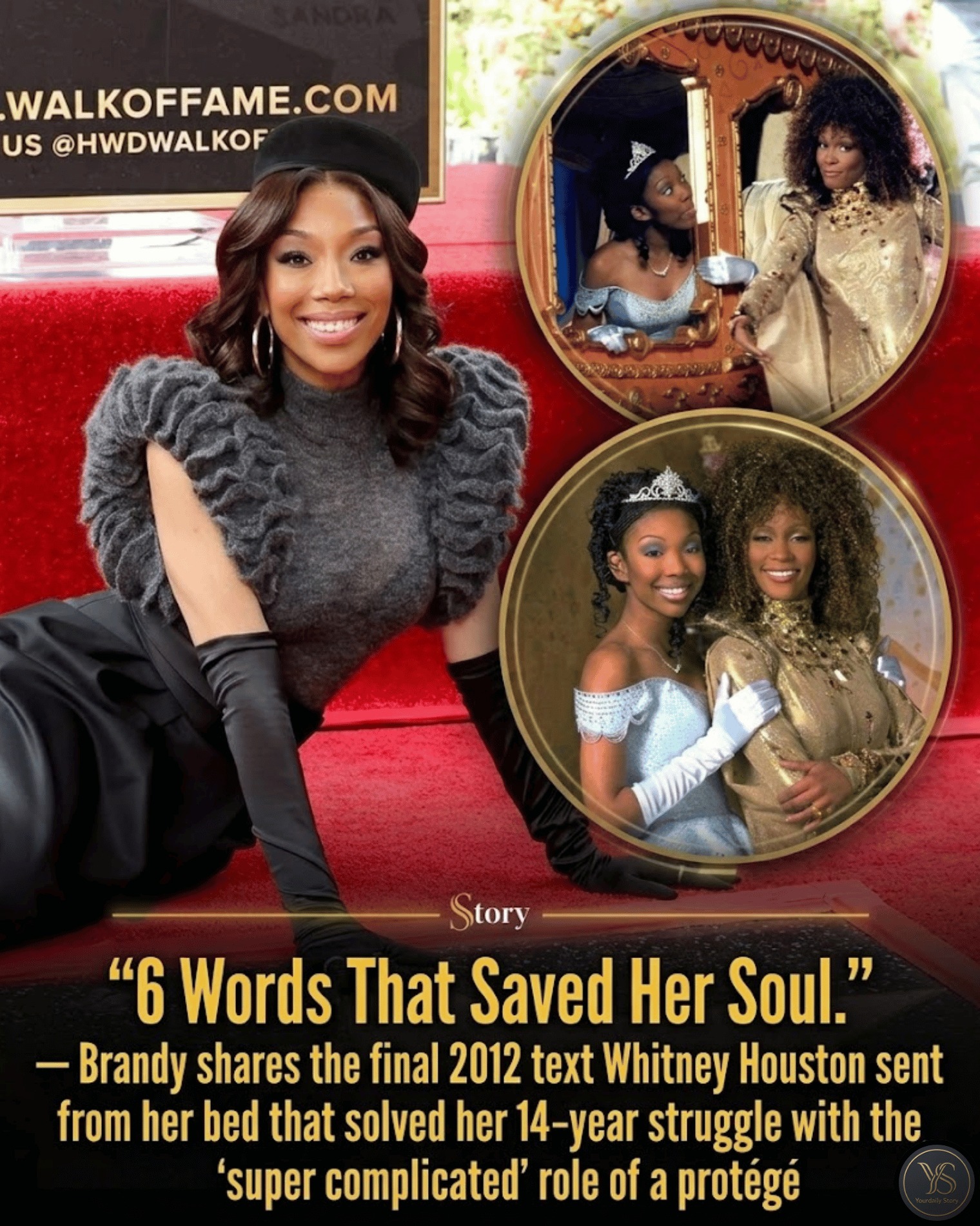 “6 Words That Saved Her Soul.” — Brandy shares the final 2012 text Whitney Houston sent from her bed that solved her 14-year struggle with the ‘super complicated’ role of a protégé.