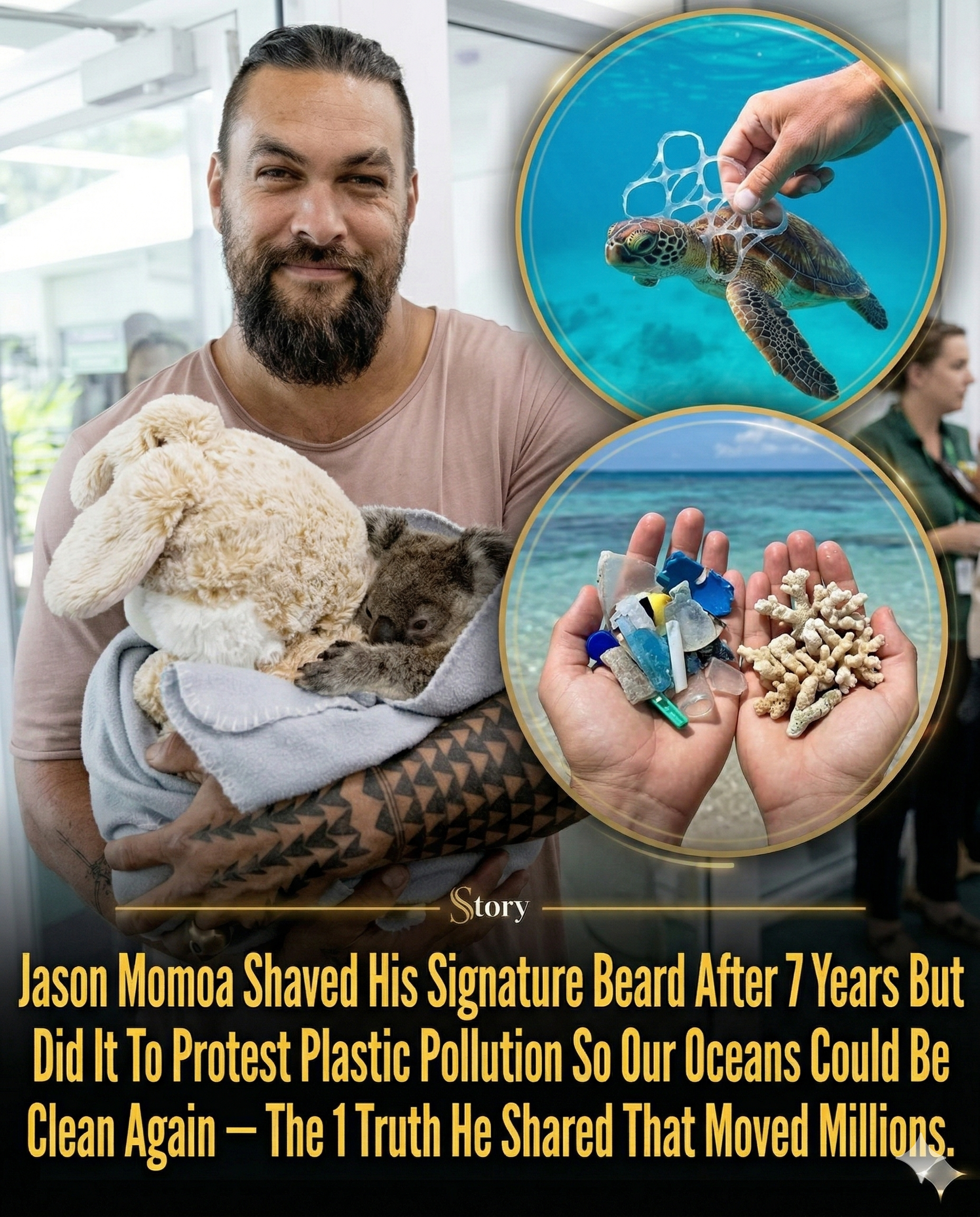 Jason Momoa Shaved His Signature Beard After 7 Years But Did It To Protest Plastic Pollution So Our Oceans Could Be Clean Again — The 1 Truth He Shared That Moved Millions.