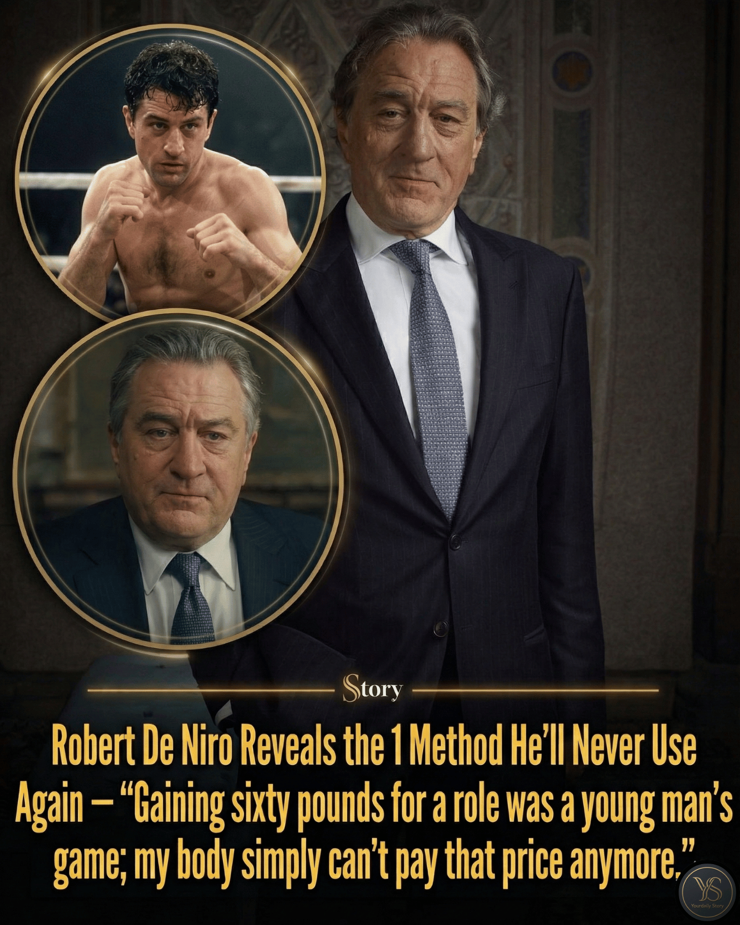 Robert De Niro Reveals the 1 Method He’ll Never Use Again — “Gaining sixty pounds for a role was a young man’s game; my body simply can’t pay that price anymore.”