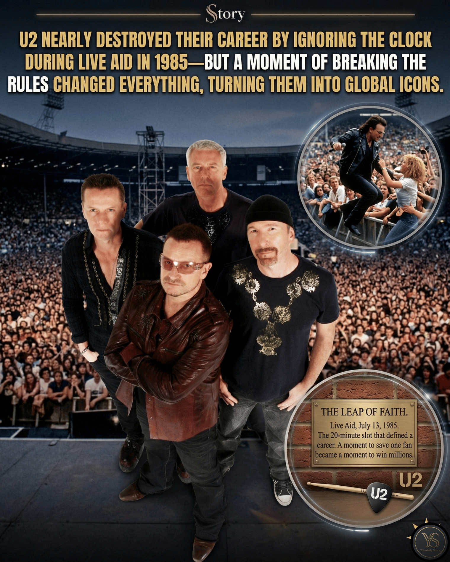 U2 Nearly Destroyed Their Career By Ignoring The Clock During Live Aid In 1985—But A Moment Of Breaking The Rules Changed Everything, Turning Them Into Global Icons.