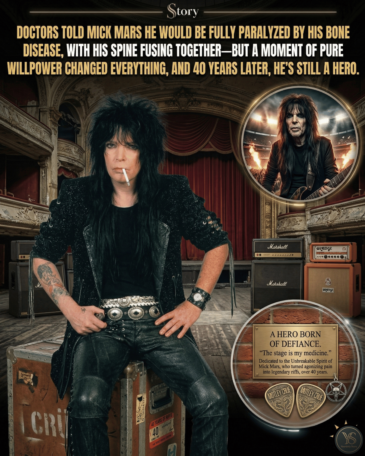 Doctors Told Mick Mars He Would Be Fully Paralyzed By His Bone Disease, With His Spine Fusing Together—But A Moment Of Pure Willpower Changed Everything, And 40 Years Later, He’s Still A Hero.