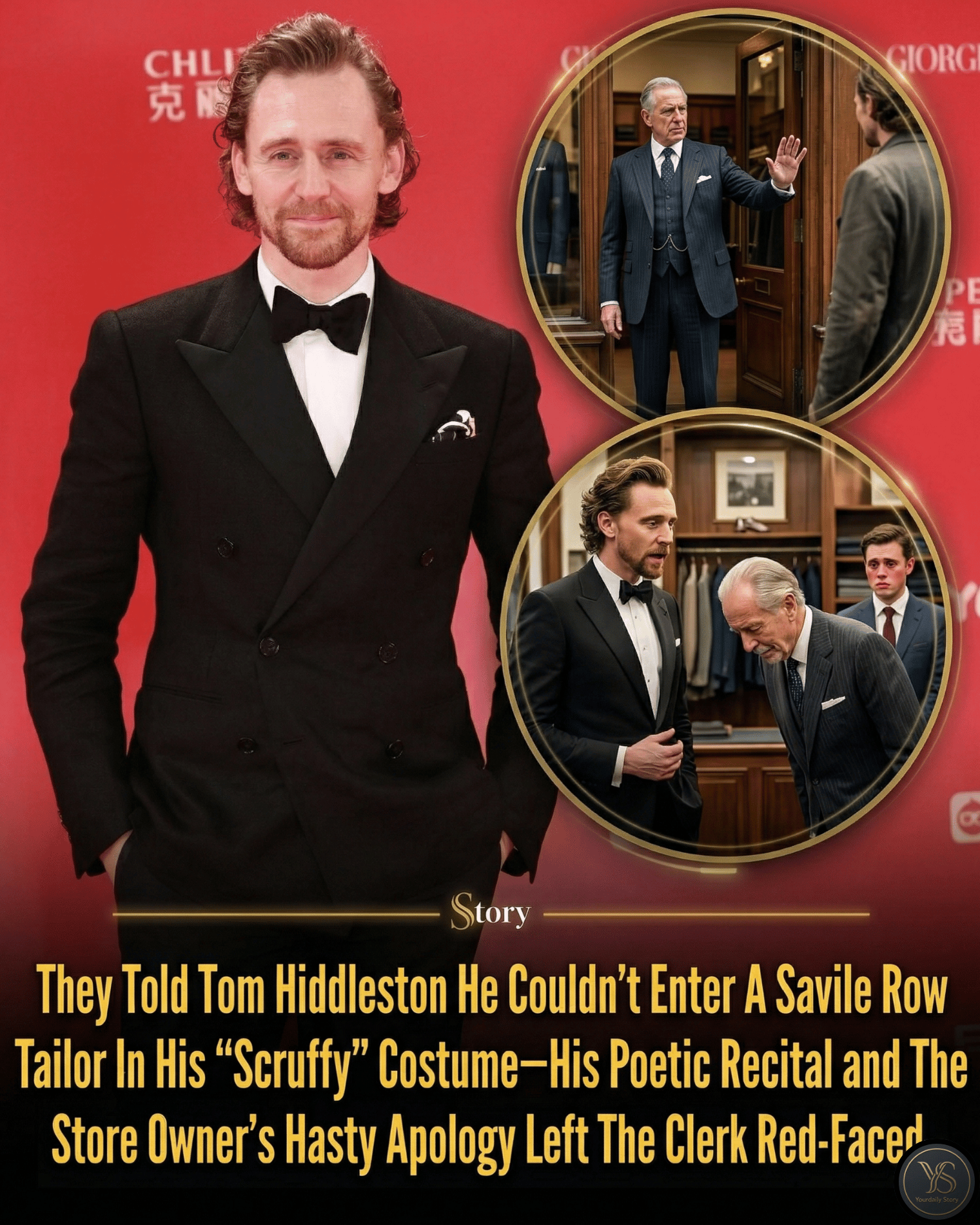 They Told Tom Hiddleston He Couldn’t Enter A Savile Row Tailor In His “Scruffy” Costume—His Poetic Recital and The Store Owner’s Hasty Apology Left The Clerk Red-Faced.