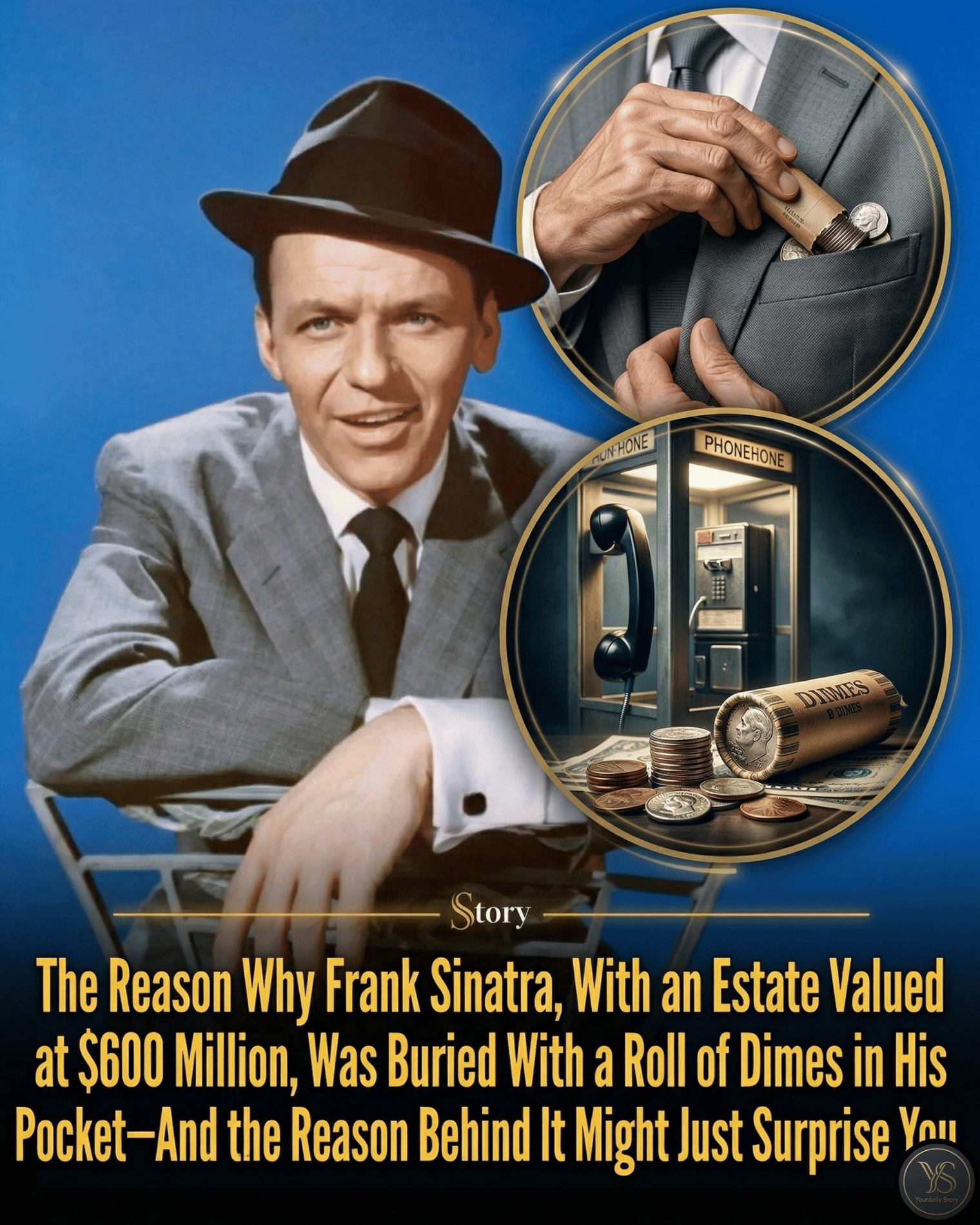 The Reason Why Frank Sinatra, With an Estate Valued at $600 Million, Was Buried With a Roll of Dimes in His Pocket—And the Reason Behind It Might Just Surprise You.