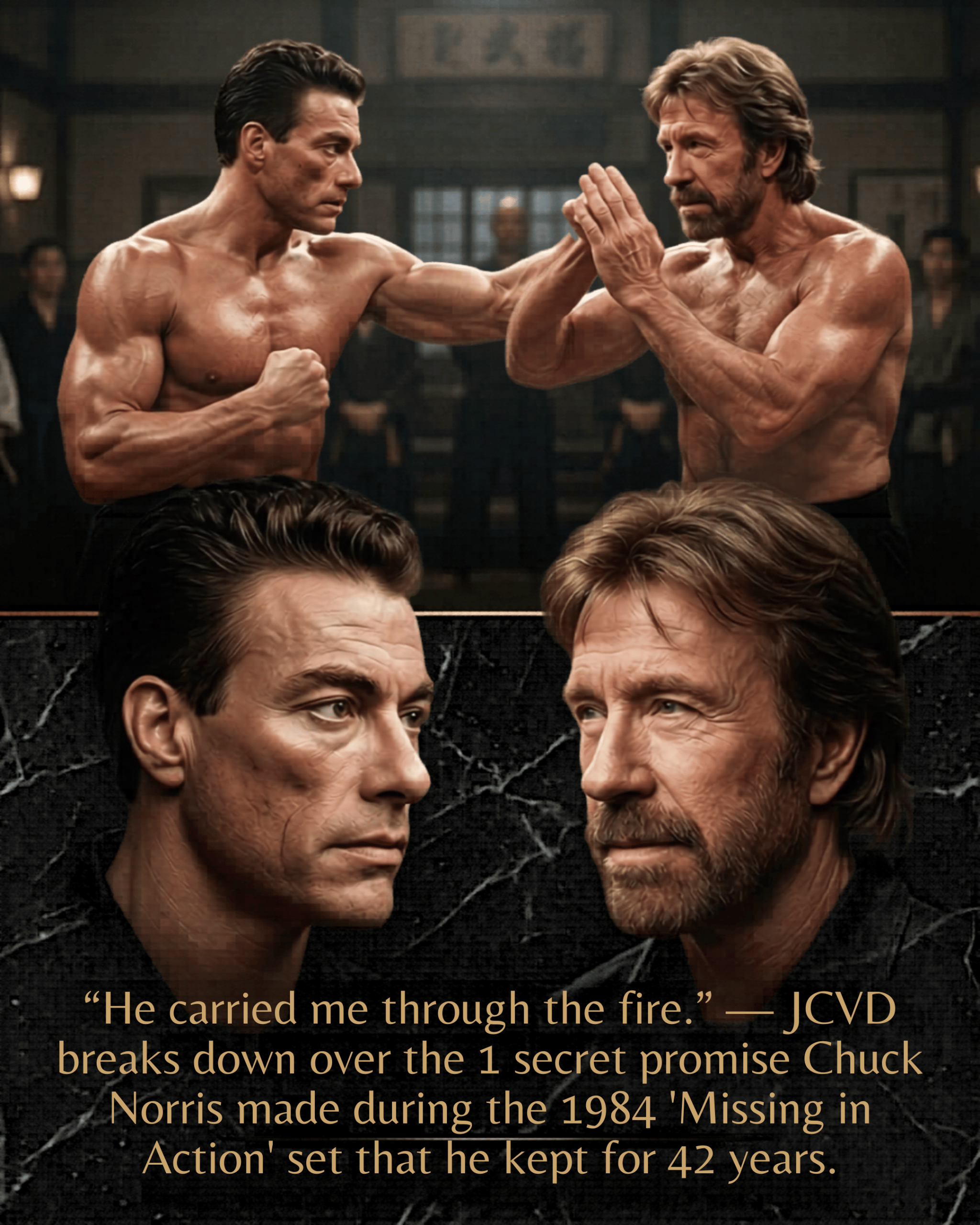 “He carried me through the fire.” — JCVD breaks down over the 1 secret promise Chuck Norris made during the 1984 ‘Missing in Action’ set that he kept for 42 years.