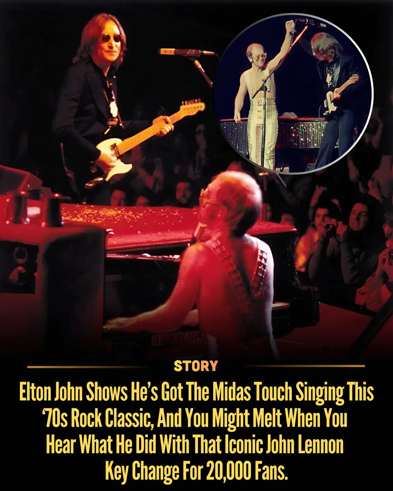 Elton John Shows He’s Got The Midas Touch Singing This ‘70s Rock Classic, And You Might Melt When You Hear What He Did With That Iconic John Lennon Key Change For 20,000 Fans.