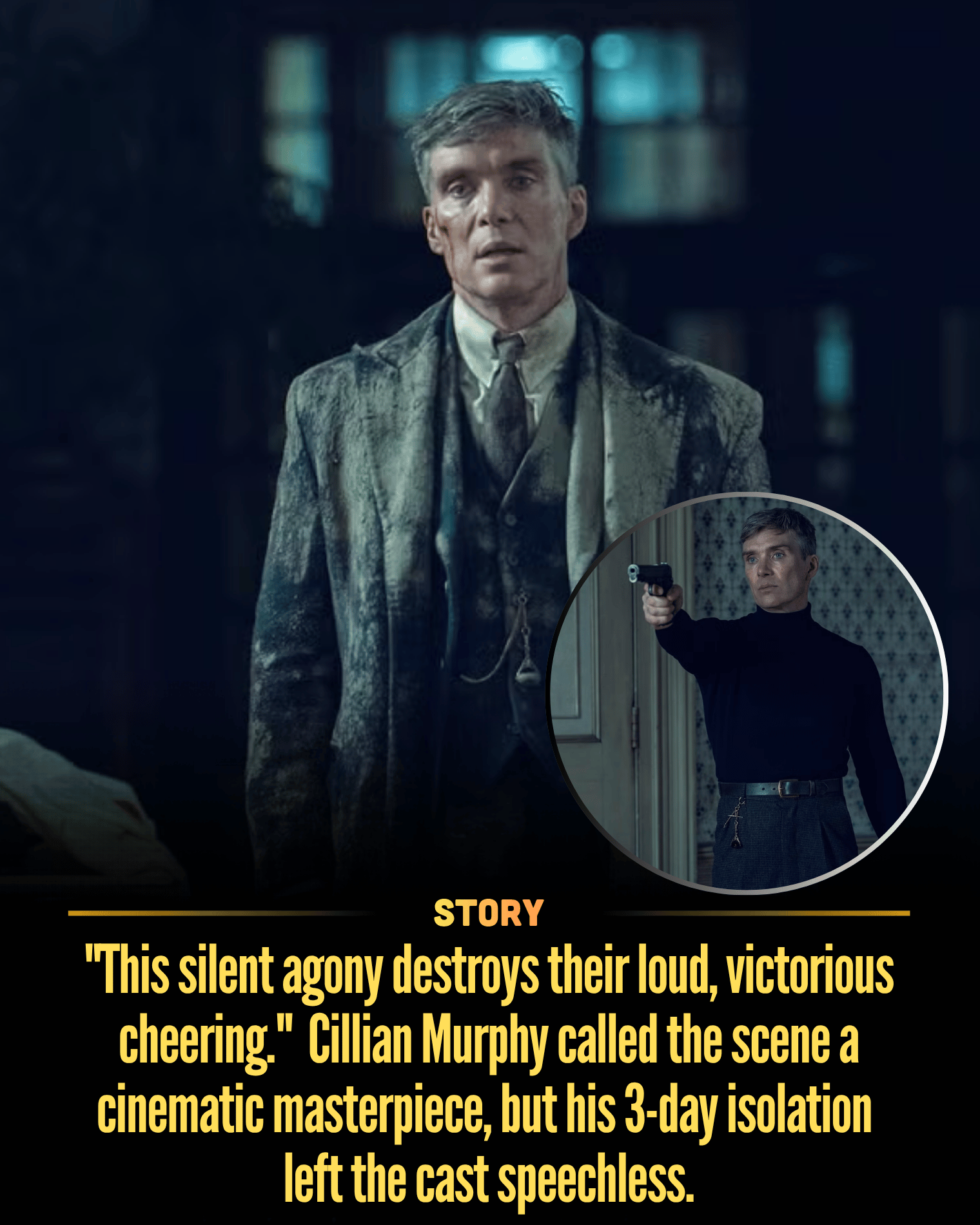 “This silent agony destroys their loud, victorious cheering.” Cillian Murphy called the scene a cinematic masterpiece, but his 3-day isolation left the cast speechless.