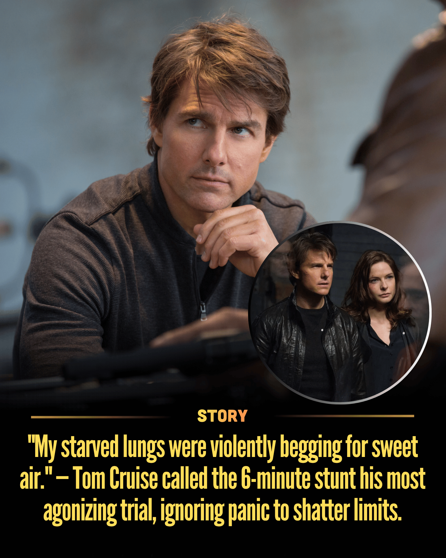 “My starved lungs were violently begging for sweet air.” — Tom Cruise called the 6-minute stunt his most agonizing trial, ignoring panic to shatter limits.