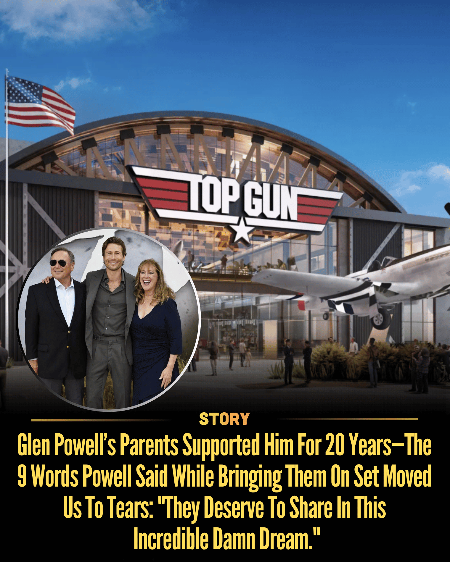 Glen Powell’s Parents Supported Him For 20 Years—The 9 Words Powell Said While Bringing Them On Set Moved Us To Tears: “They Deserve To Share In This Incredible Damn Dream.”