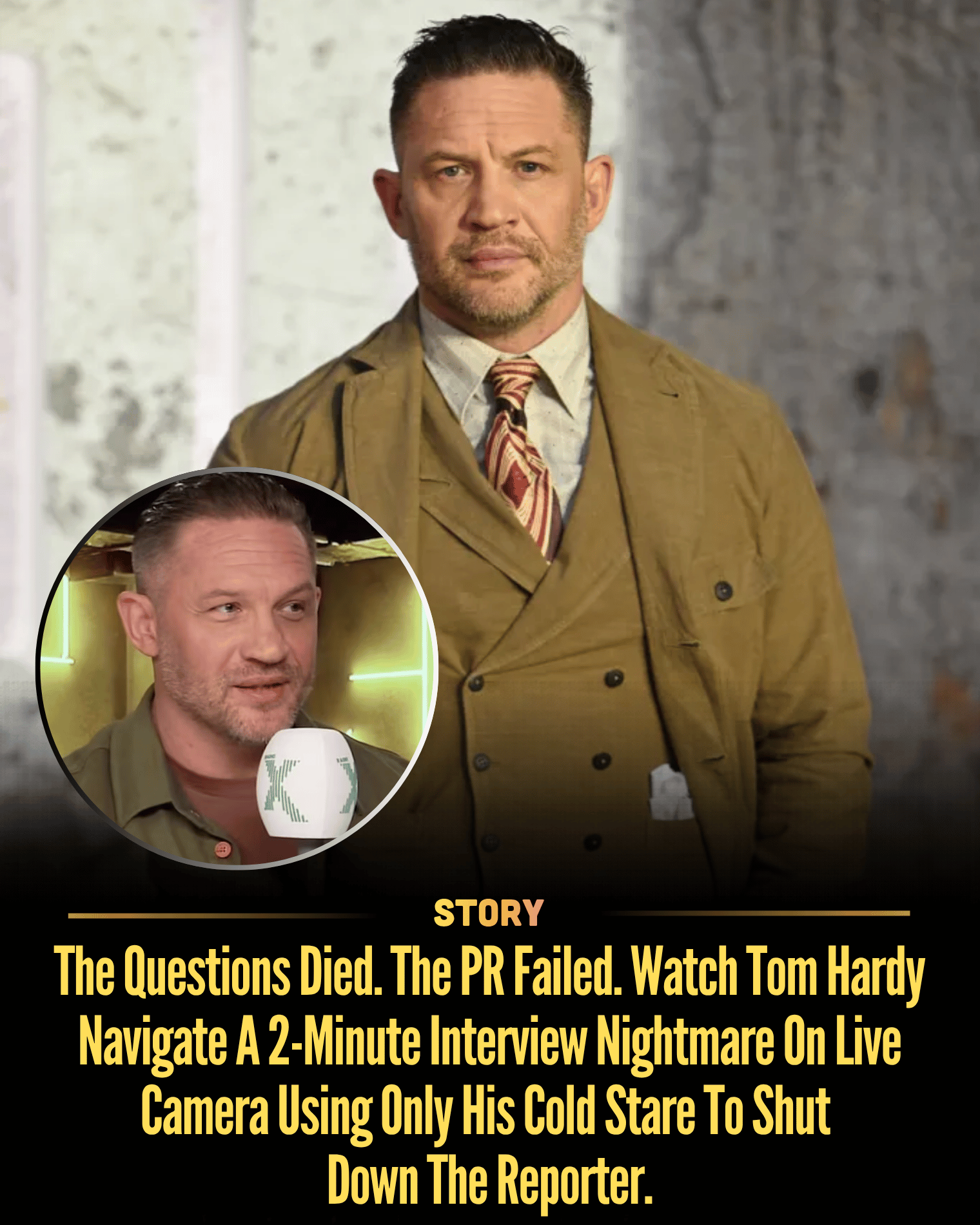 The Questions Died. The PR Failed. Watch Tom Hardy Navigate A 2-Minute Interview Nightmare On Live Camera Using Only His Cold Stare To Shut Down The Reporter.