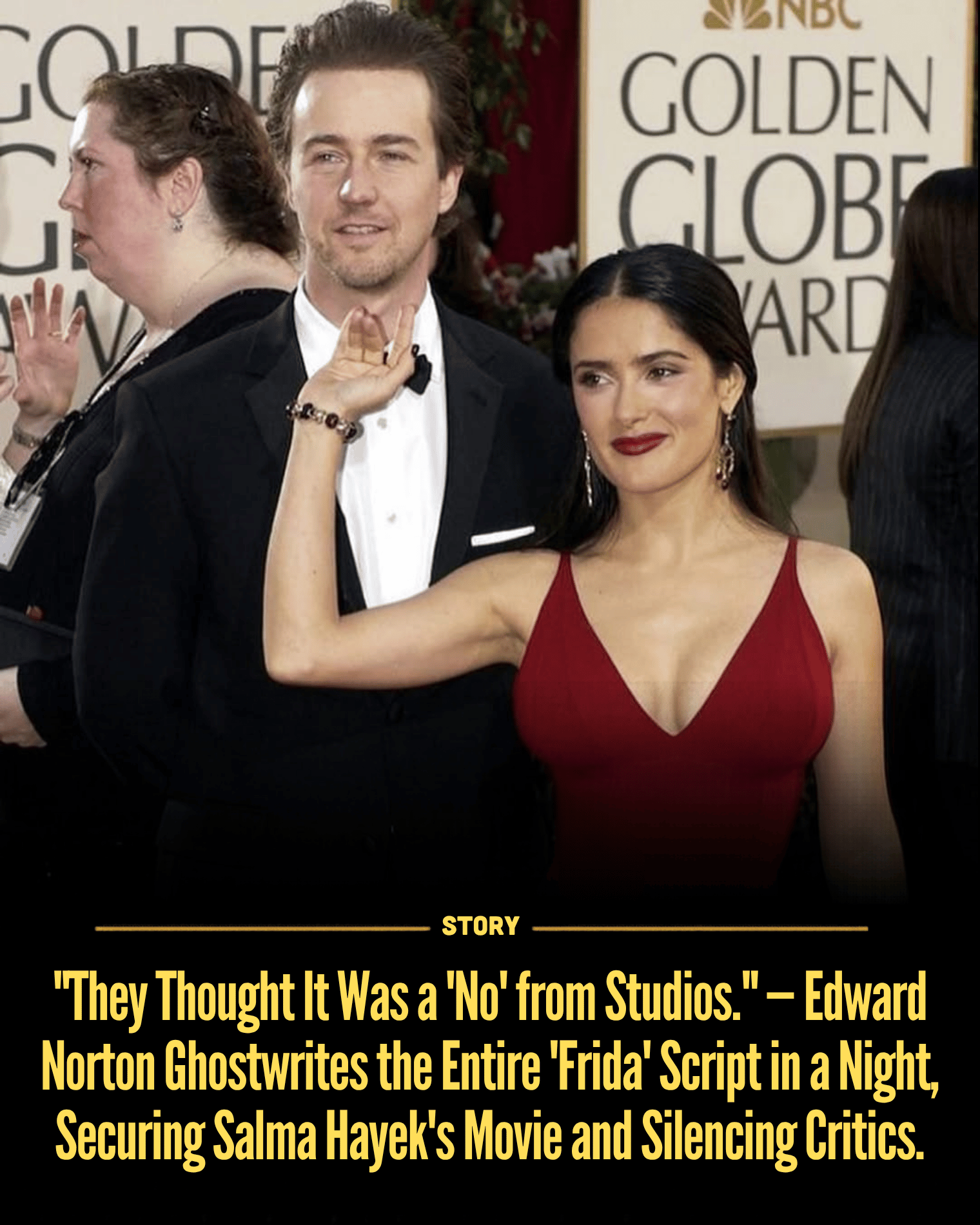 “They Thought It Was a ‘No’ from Studios.” — Edward Norton Ghostwrites the Entire ‘Frida’ Script in a Night, Securing Salma Hayek’s Movie and Silencing Critics.