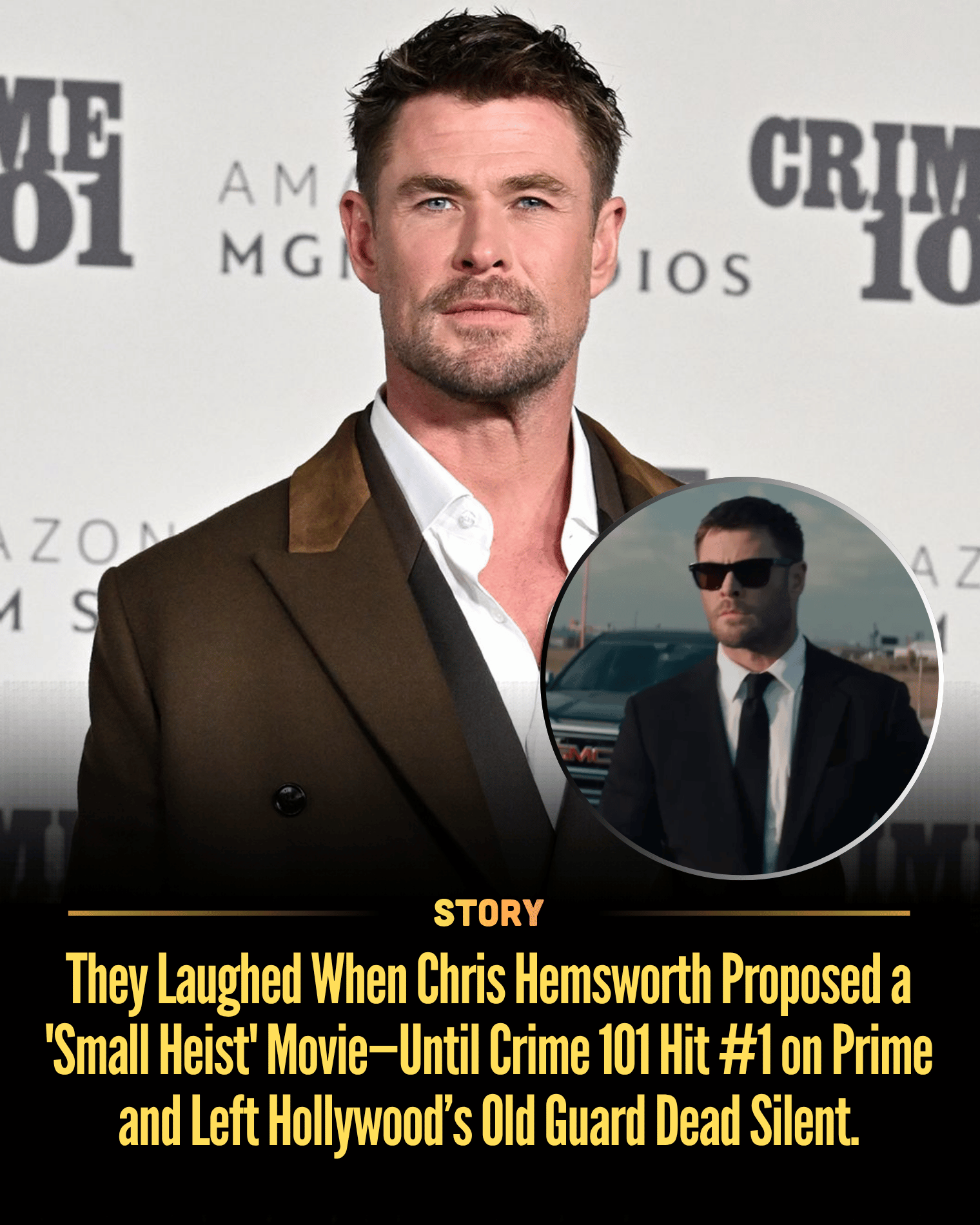 They Laughed When Chris Hemsworth Proposed a ‘Small Heist’ Movie—Until Crime 101 Hit #1 on Prime and Left Hollywood’s Old Guard Dead Silent.