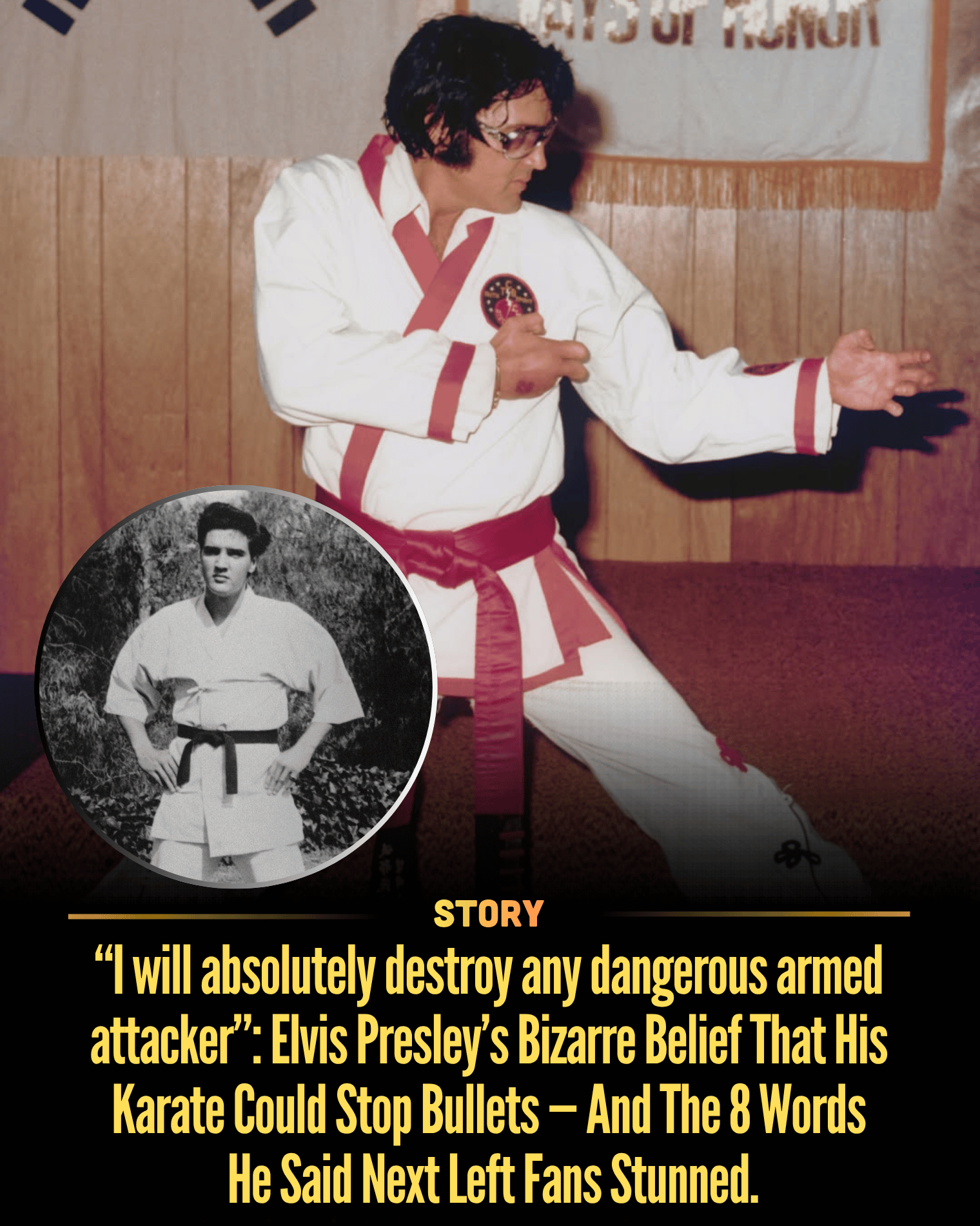 “I will absolutely destroy any dangerous armed attacker”: Elvis Presley’s Bizarre Belief That His Karate Could Stop Bullets — And The 8 Words He Said Next Left Fans Stunned.
