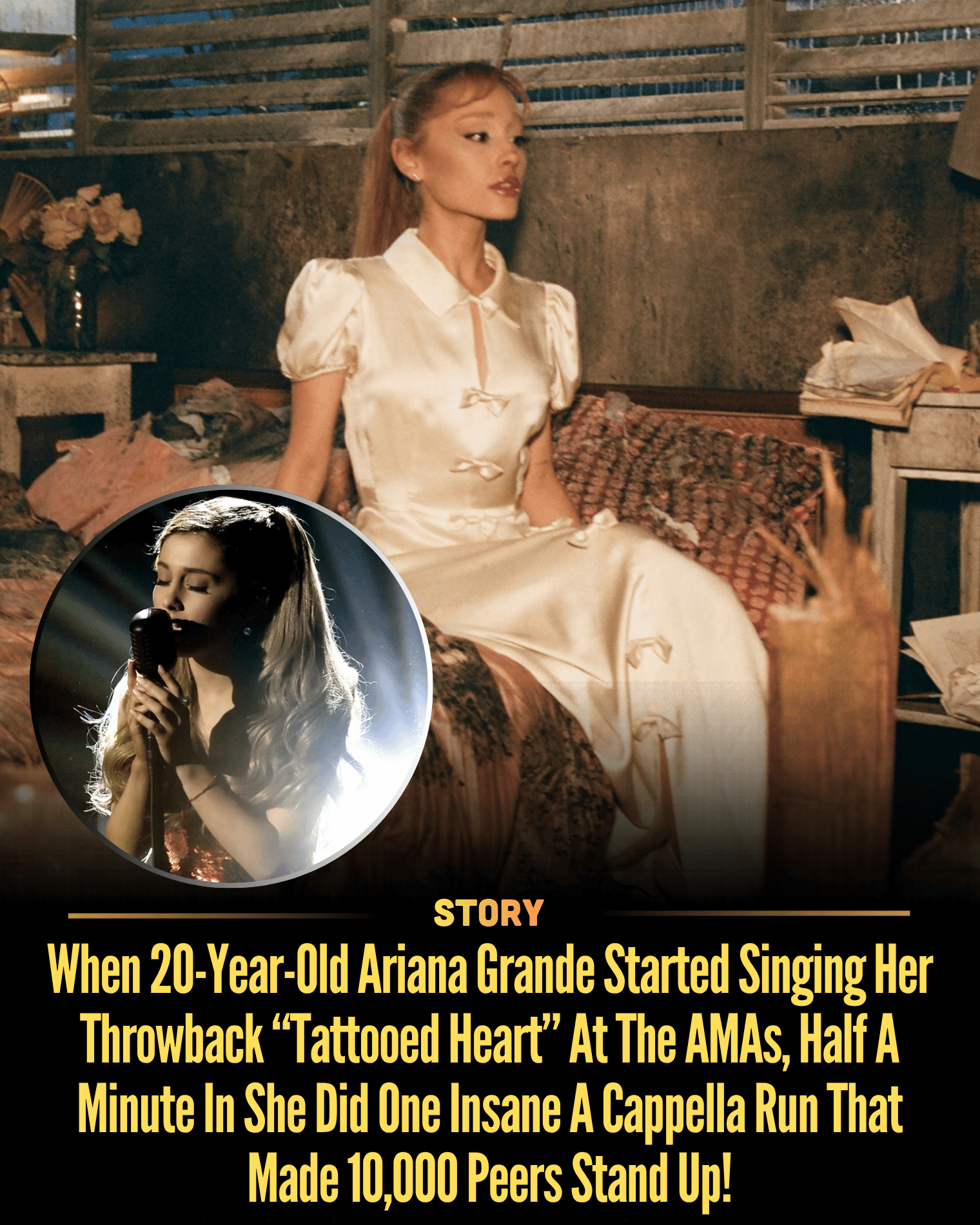 When 20-Year-Old Ariana Grande Started Singing Her Throwback “Tattooed Heart” At The AMAs, Half A Minute In She Did One Insane A Cappella Run That Made 10,000 Peers Stand Up!