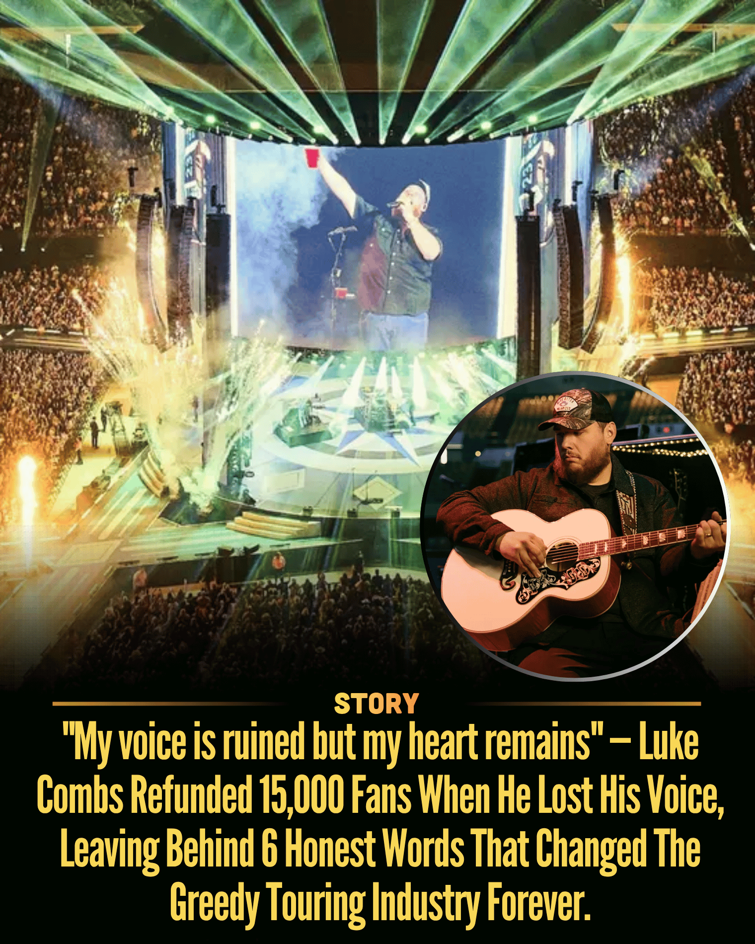 “My voice is ruined but my heart remains” — Luke Combs Refunded 15,000 Fans When He Lost His Voice, Leaving Behind 6 Honest Words That Changed The Greedy Touring Industry Forever.