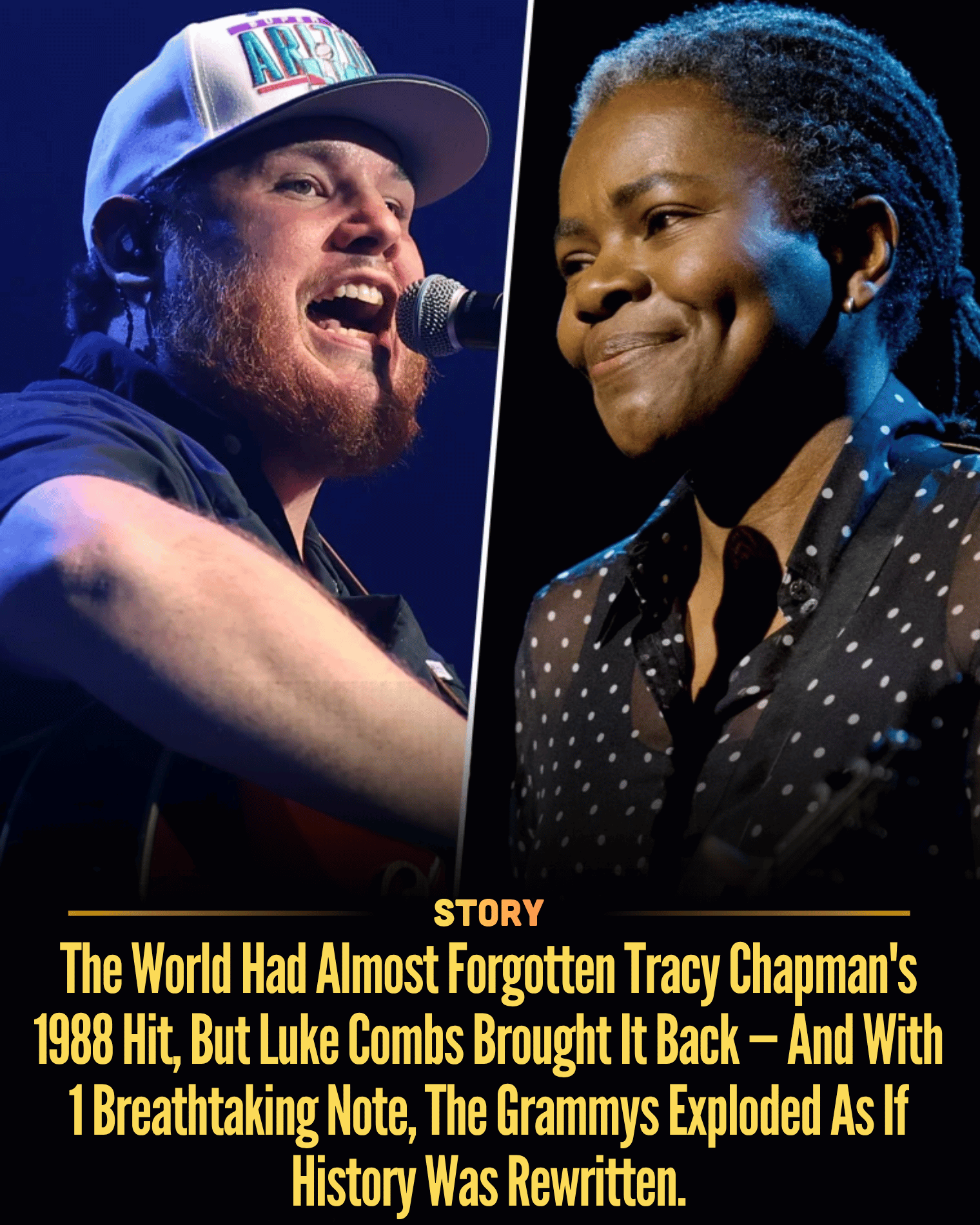 The World Had Almost Forgotten Tracy Chapman’s 1988 Hit, But Luke Combs Brought It Back — And With 1 Breathtaking Note, The Grammys Exploded As If History Was Rewritten.