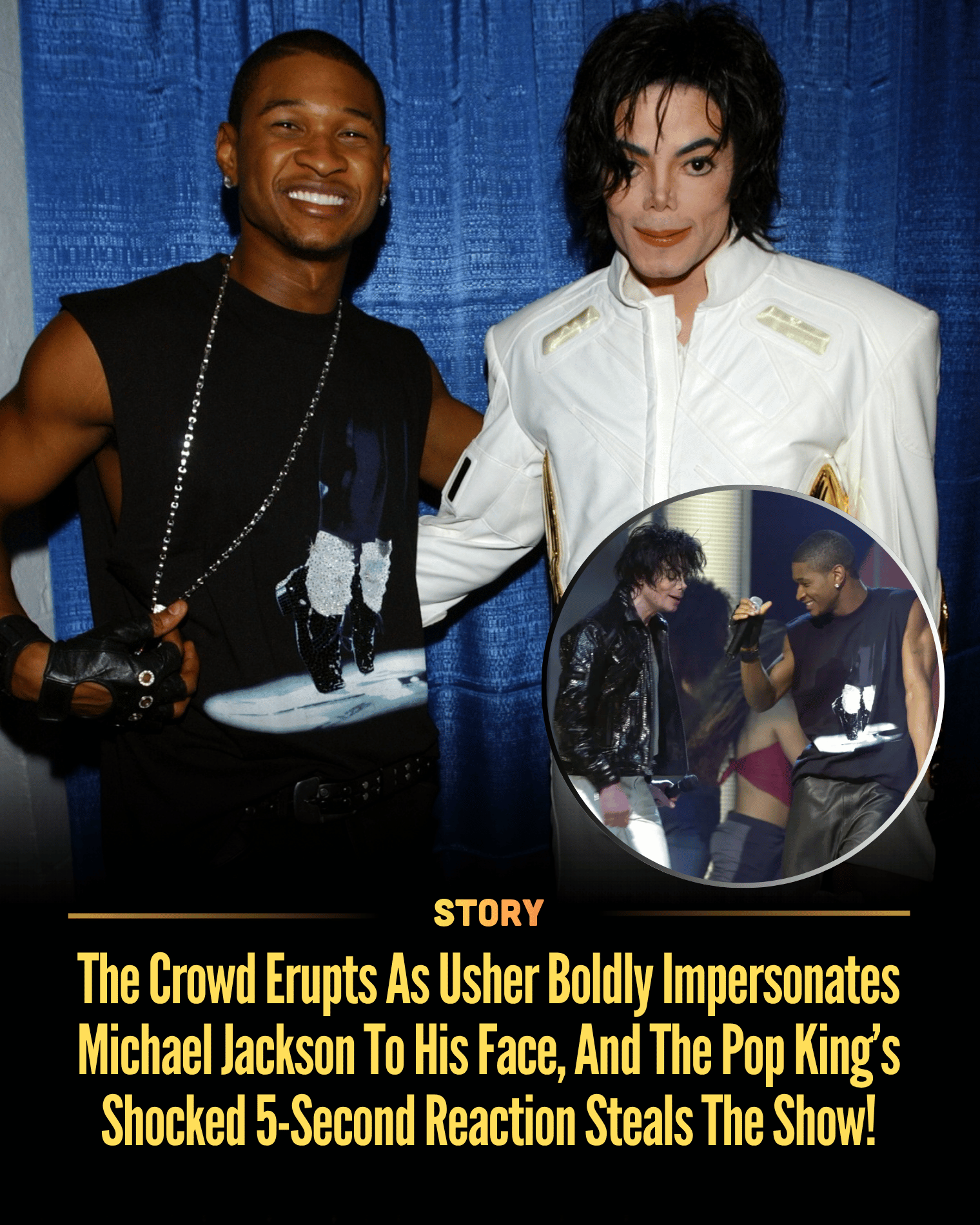 The Crowd Erupts As Usher Boldly Impersonates Michael Jackson To His Face, And The Pop King’s Shocked 5-Second Reaction Steals The Show! Usher is igniting the stage with a bold tribute as he channels Michael Jackson right in front of him. What begins as a celebration quickly turns electric, with every move drawing the crowd deeper—until the legend’s stunned reaction transforms the moment into pure pop history. [Read More]