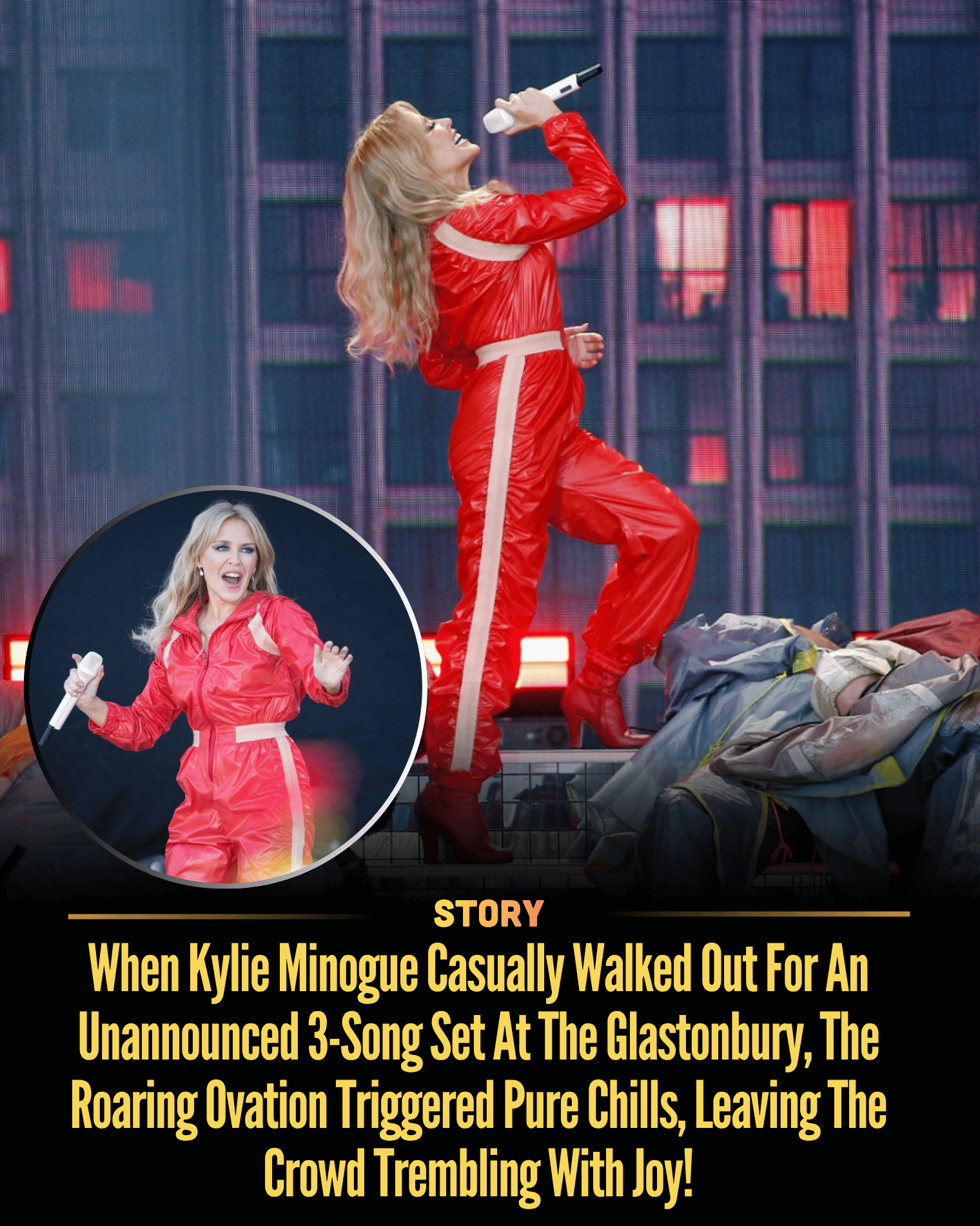 When Kylie Minogue Casually Walked Out For An Unannounced 3-Song Set At The Glastonbury, The Roaring Ovation Triggered Pure Chills, Leaving The Crowd Trembling With Joy!