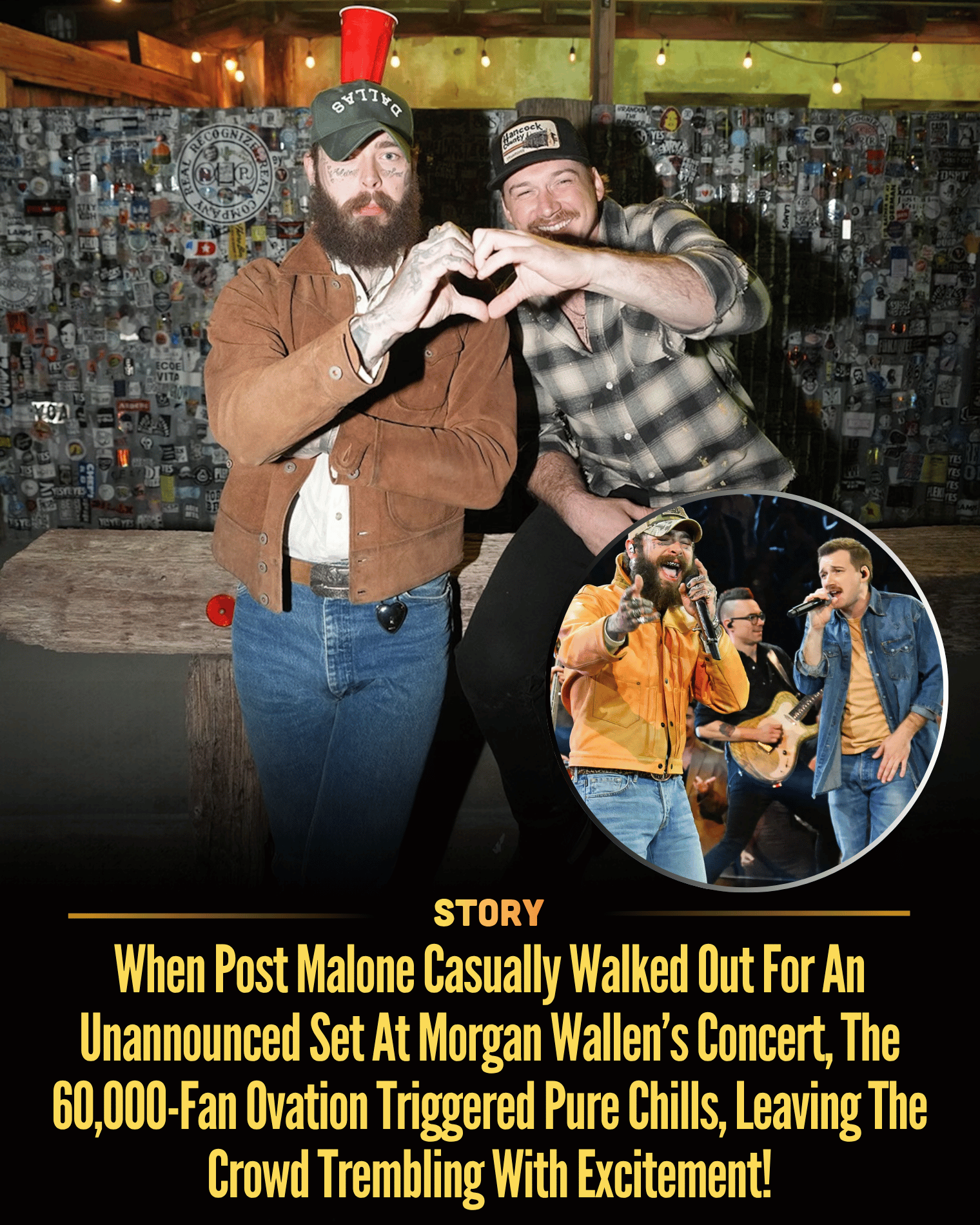 When Post Malone Casually Walked Out For An Unannounced Set At Morgan Wallen’s Concert, The 60,000-Fan Ovation Triggered Pure Chills, Leaving The Crowd Trembling With Excitement!