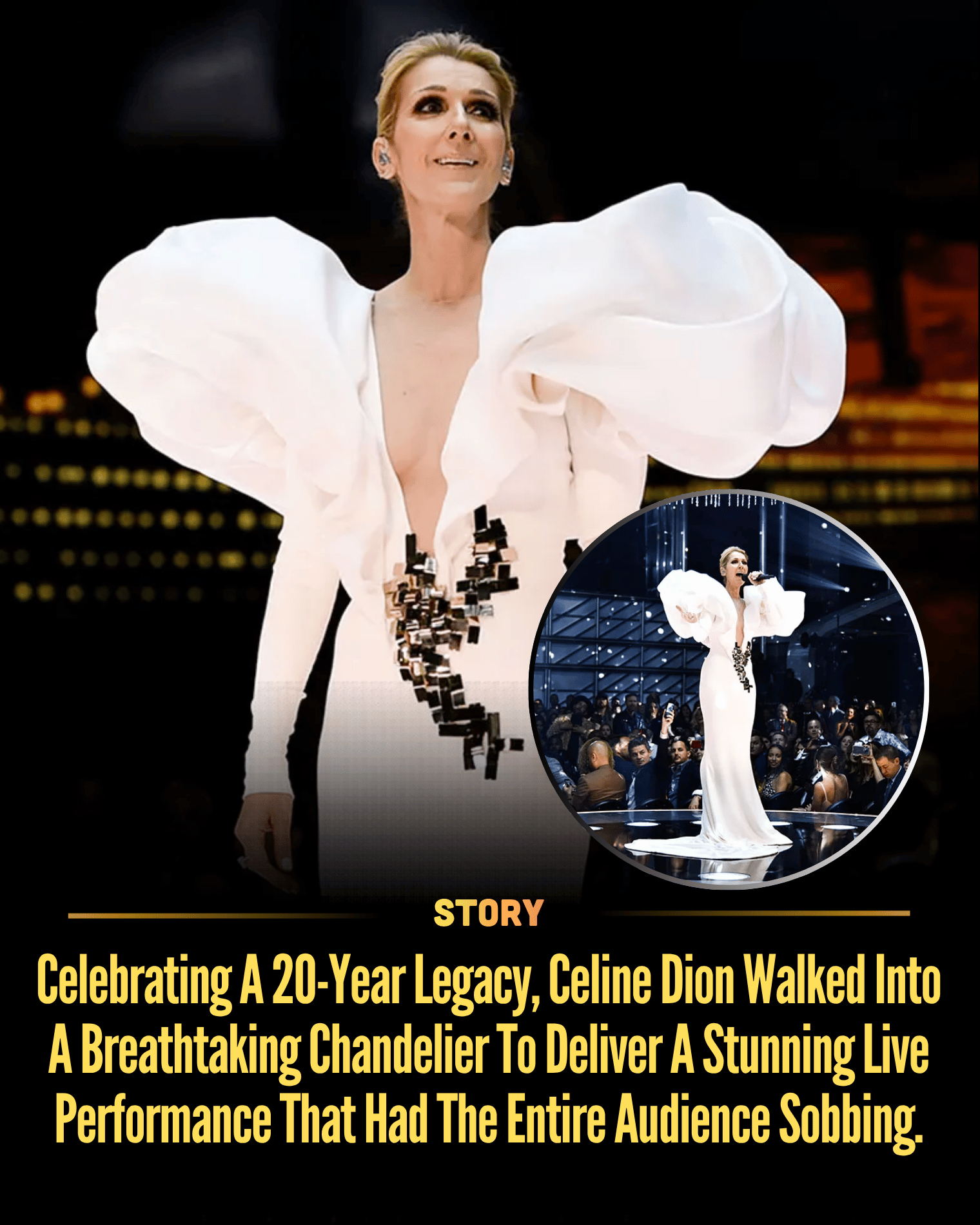 Celebrating A 20-Year Legacy, Celine Dion Walked Into A Breathtaking Chandelier To Deliver A Stunning Live Performance That Had The Entire Audience Sobbing.