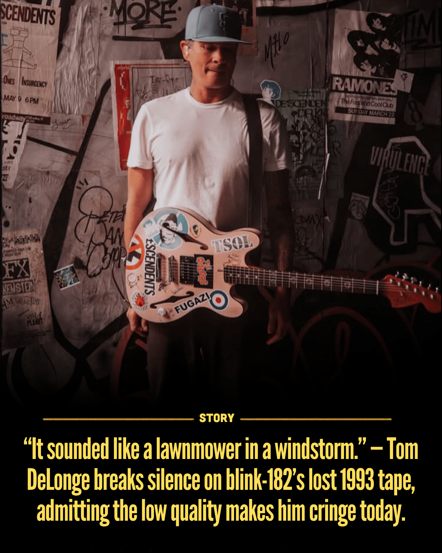 “It sounded like a lawnmower in a windstorm.” — Tom DeLonge breaks silence on blink-182’s lost 1993 tape, admitting the low quality makes him cringe today.