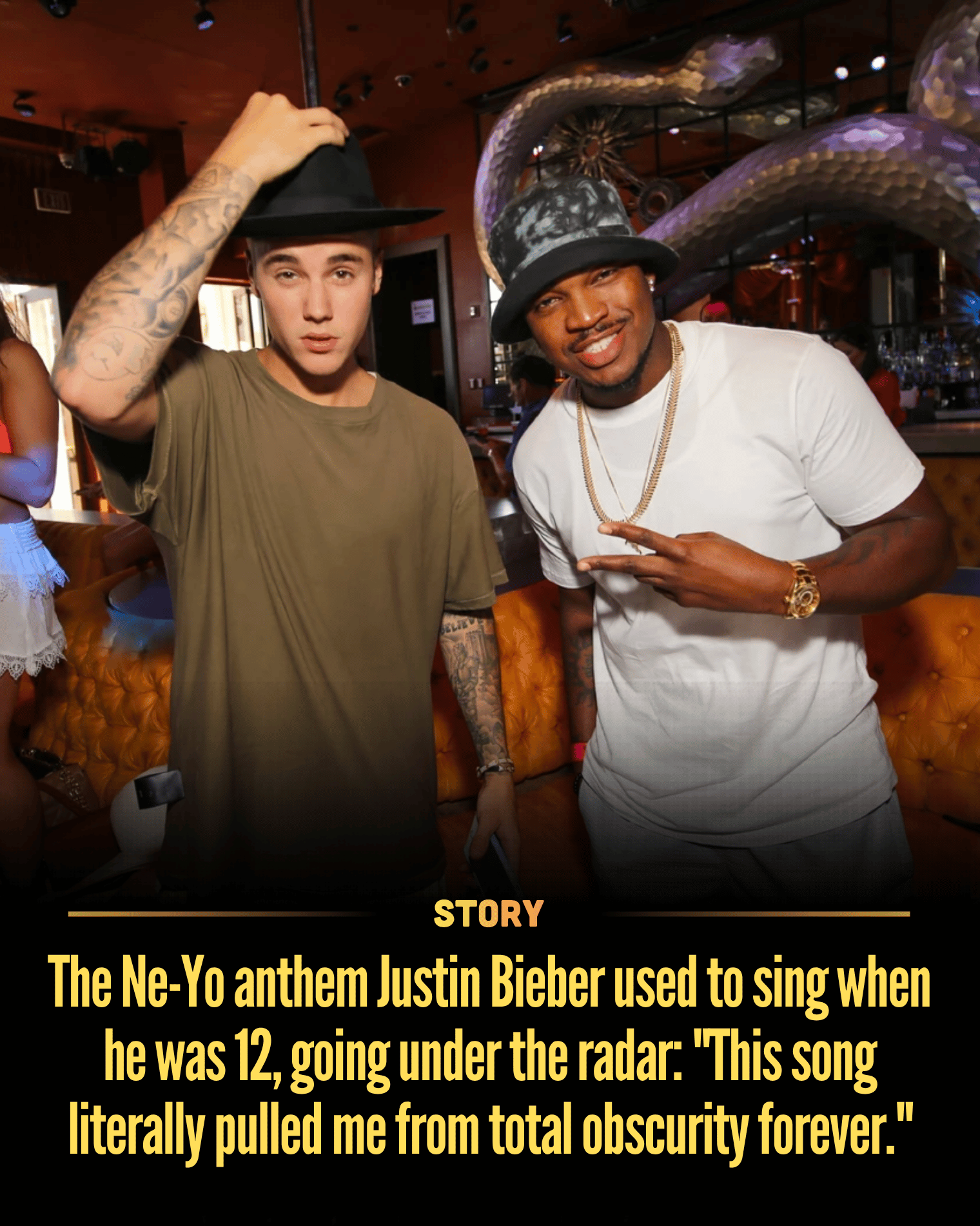 The Ne-Yo anthem Justin Bieber used to sing when he was 12, going under the radar: “This song literally pulled me from total obscurity forever.”