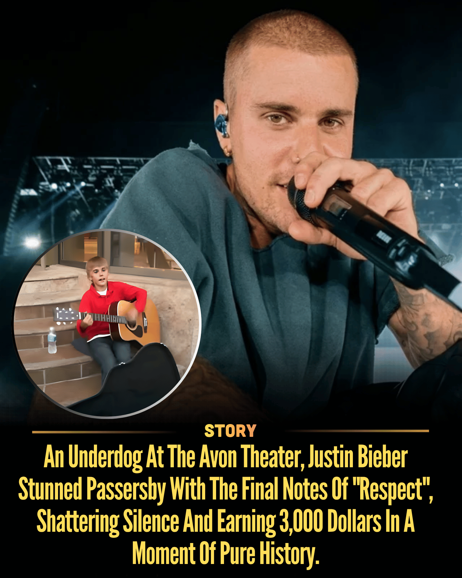 An Underdog At The Avon Theater, Justin Bieber Stunned Passersby With The Final Notes Of “Respect”, Shattering Silence And Earning 3,000 Dollars In A Moment Of Pure History.