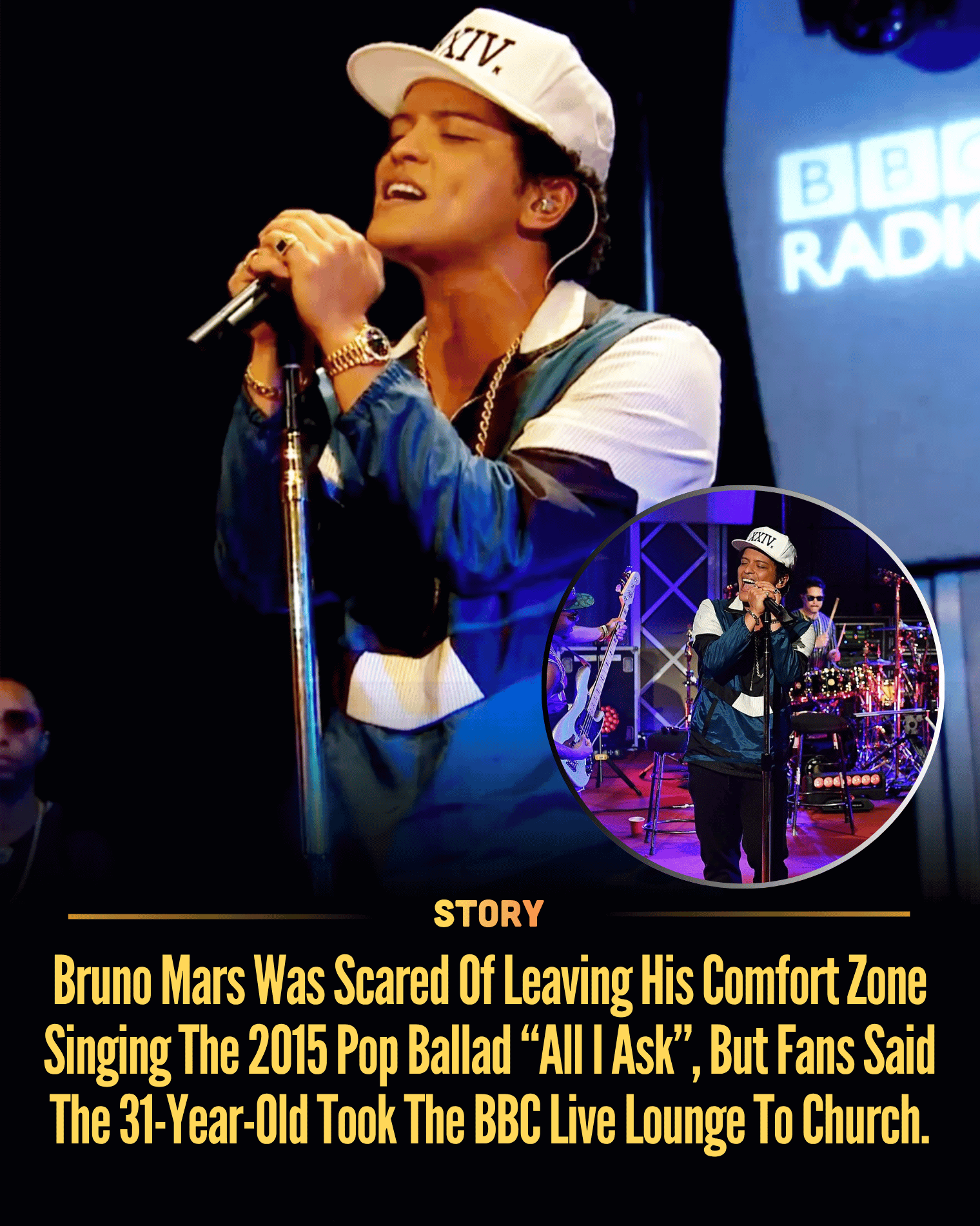 Bruno Mars Was Scared Of Leaving His Comfort Zone Singing The 2015 Pop Ballad “All I Ask”, But Fans Said The 31-Year-Old Took The BBC Live Lounge To Church.