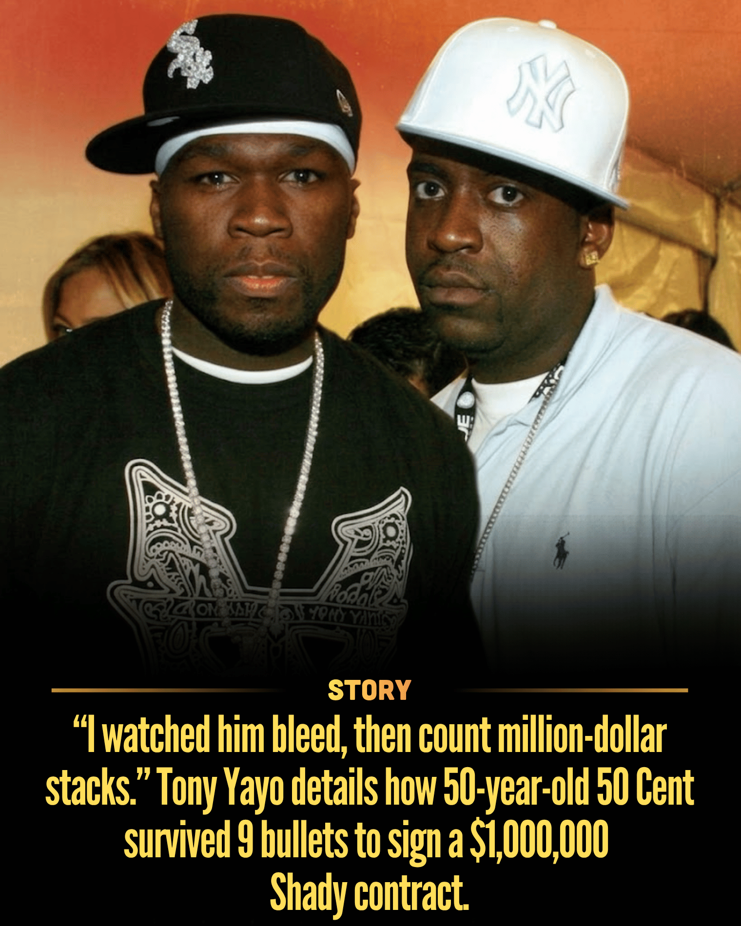 “I watched him bleed, then count million-dollar stacks.” Tony Yayo details how 50-year-old 50 Cent survived 9 bullets to sign a $1,000,000 Shady contract.