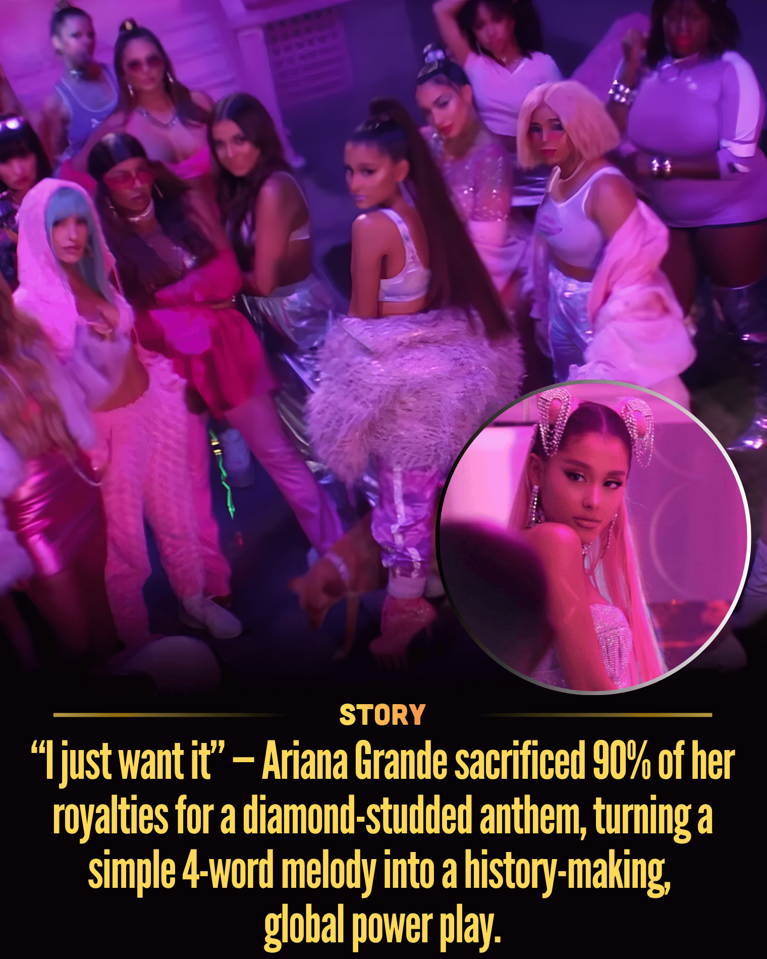 “I just want it” — Ariana Grande sacrificed 90% of her royalties for a diamond-studded anthem, turning a simple 4-word melody into a history-making, global power play.