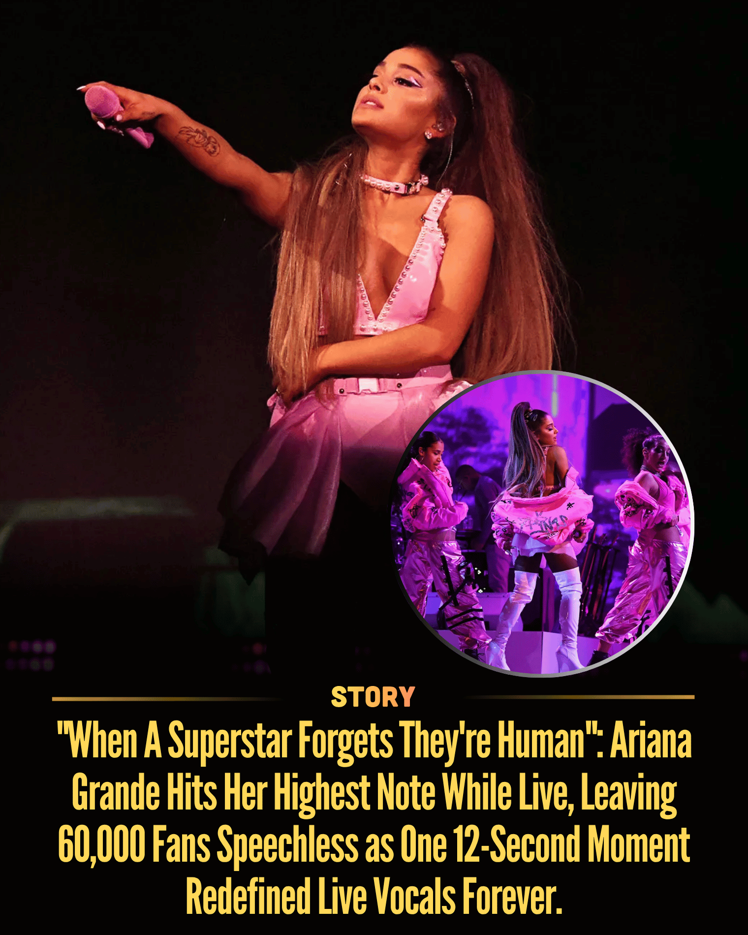 “When A Superstar Forgets They’re Human”: Ariana Grande Hits Her Highest Note While Live, Leaving 60,000 Fans Speechless as One 12-Second Moment Redefined Live Vocals Forever.