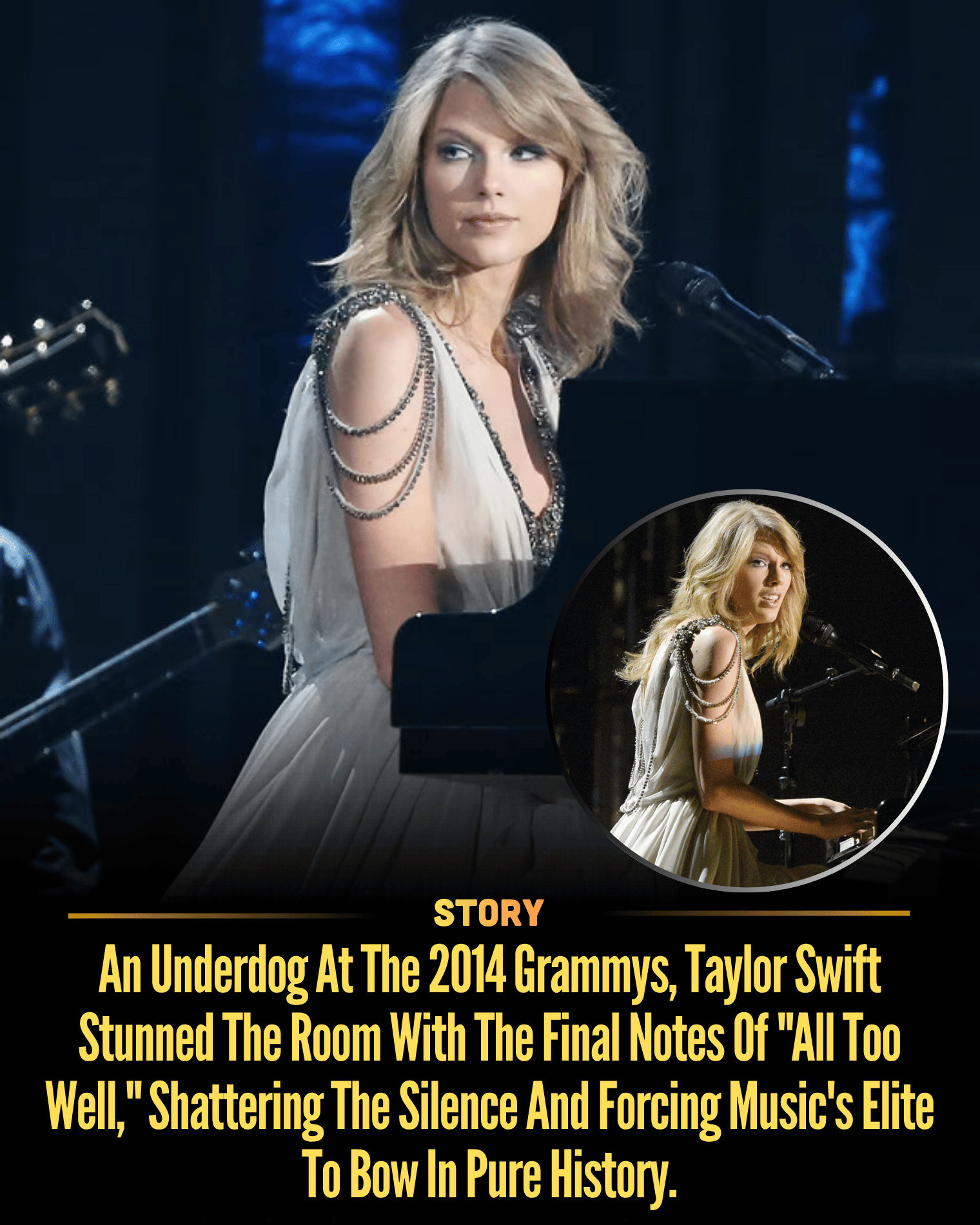 An Underdog At The 2014 Grammys, Taylor Swift Stunned The Room With The Final Notes Of “All Too Well,” Shattering The Silence And Forcing Music’s Elite To Bow In Pure History.