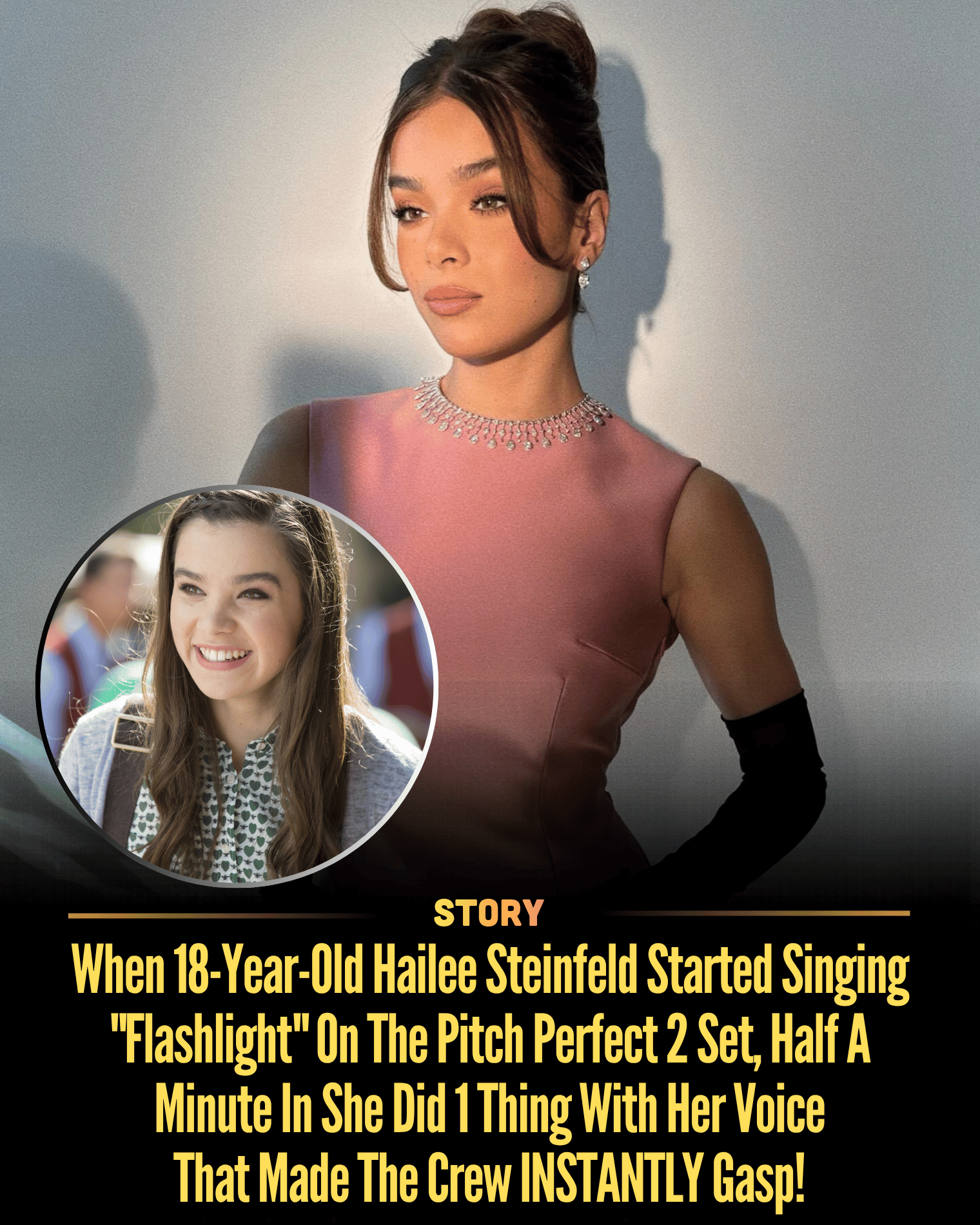 When 18-Year-Old Hailee Steinfeld Started Singing “Flashlight” On The Pitch Perfect 2 Set, Half A Minute In She Did 1 Thing With Her Voice That Made The Crew INSTANTLY Gasp!