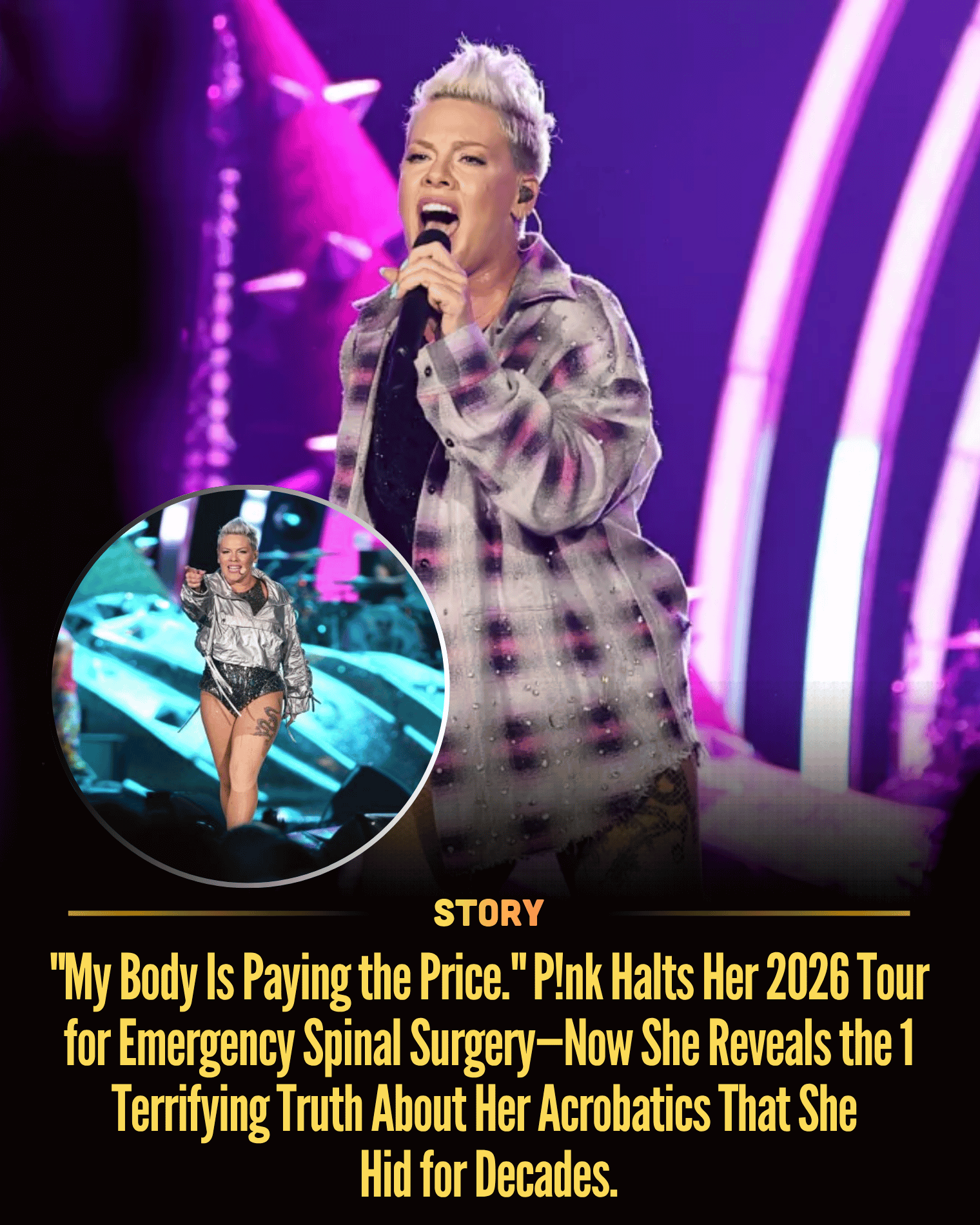 “My Body Is Paying the Price.” P!nk Halts Her 2026 Tour for Emergency Spinal Surgery—Now She Reveals the 1 Terrifying Truth About Her Acrobatics That She Hid for Decades.