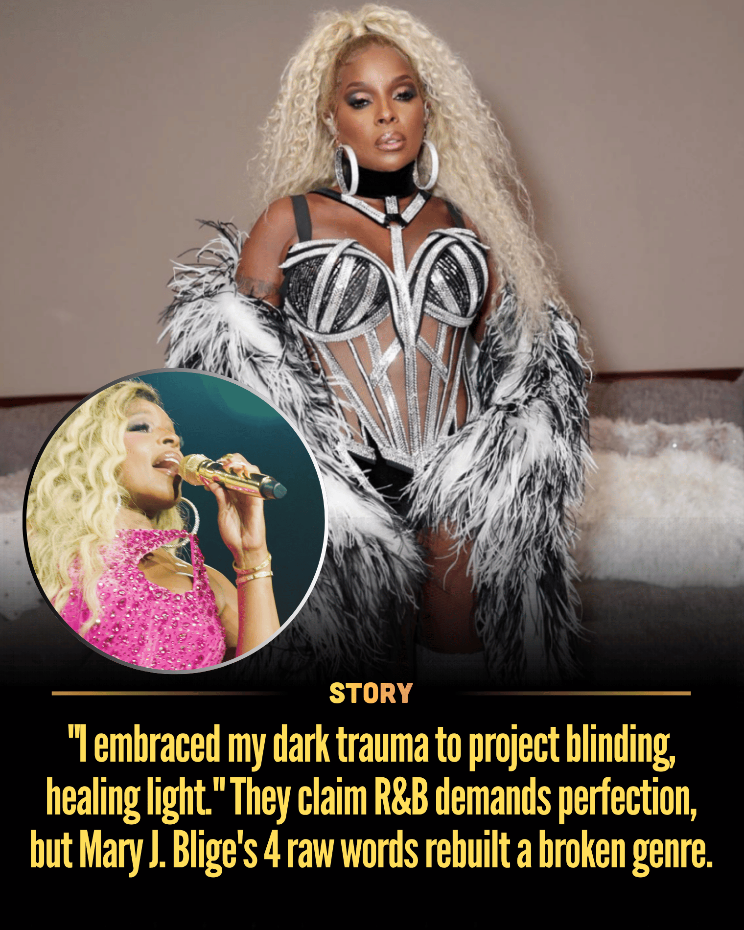 “I embraced my dark trauma to project blinding, healing light.” They claim R&B demands perfection, but Mary J. Blige’s 4 raw words rebuilt a broken genre.