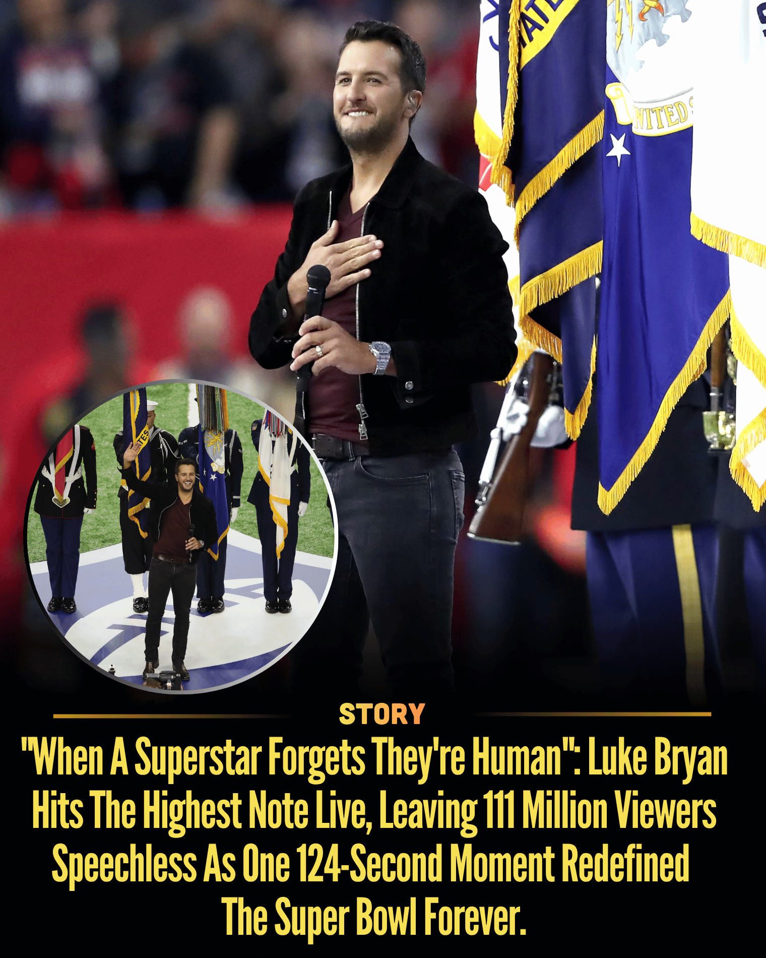 “When A Superstar Forgets They’re Human”: Luke Bryan Hits The Highest Note Live, Leaving 111 Million Viewers Speechless As One 124-Second Moment Redefined The Super Bowl Forever.