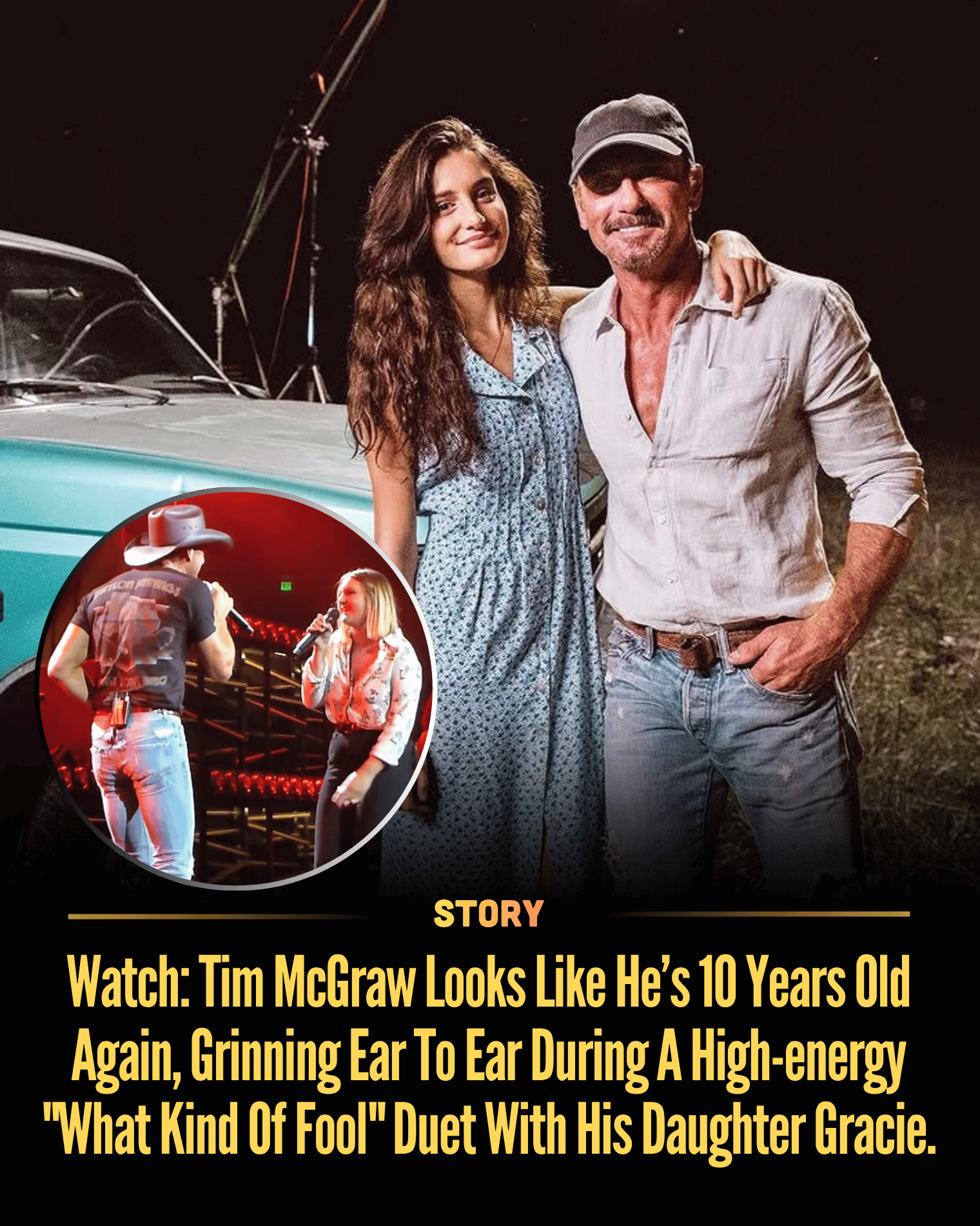 Watch: Tim McGraw Looks Like He’s 10 Years Old Again, Grinning Ear To Ear During A High-energy “What Kind Of Fool” Duet With His Daughter Gracie.
