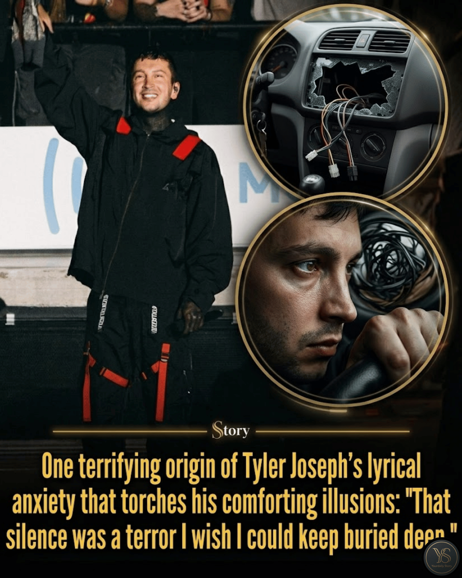 One terrifying origin of Tyler Joseph’s lyrical anxiety that torches his comforting illusions: “That silence was a terror I wish I could keep buried deep.”