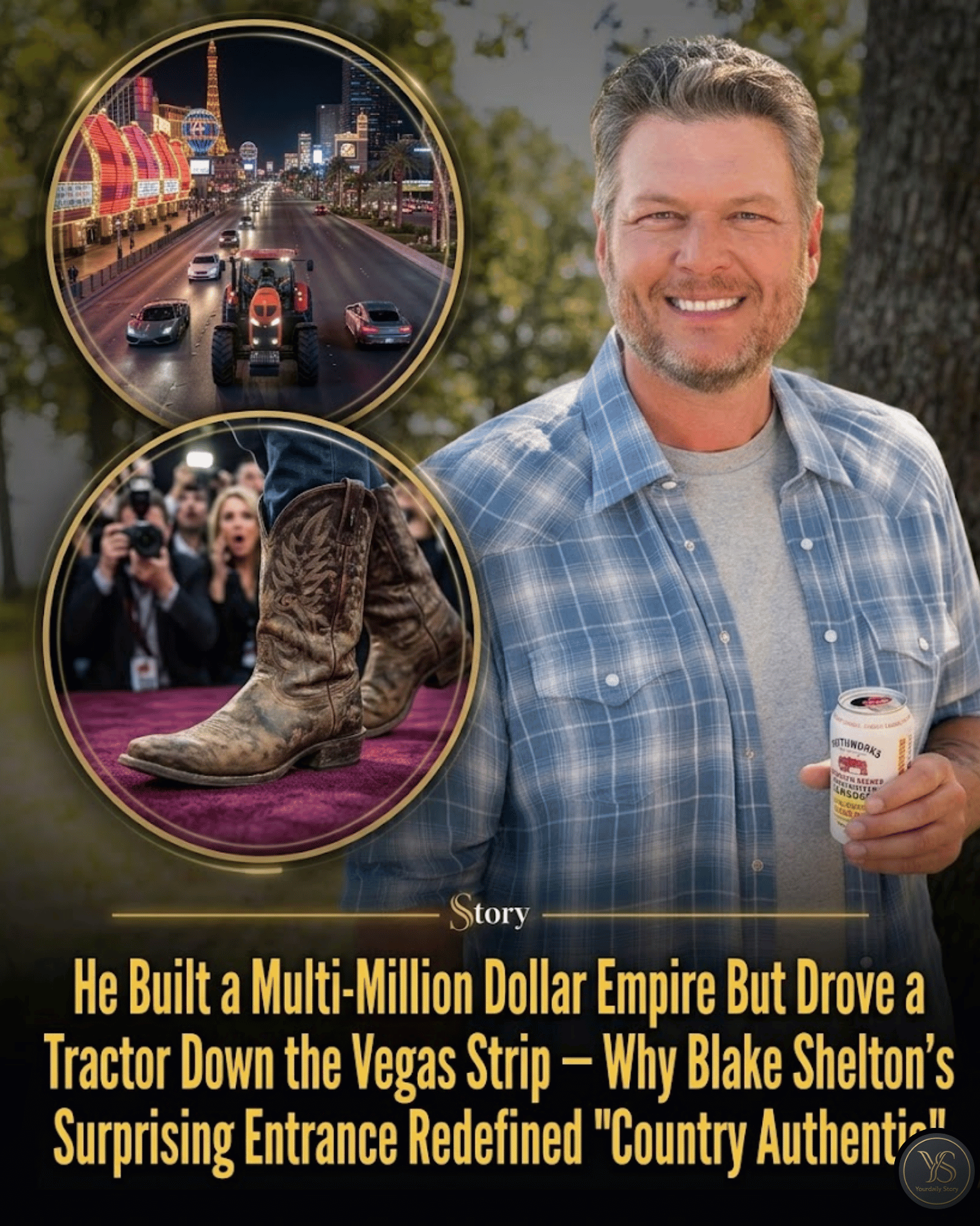 He Built a Multi-Million Dollar Empire But Drove a Tractor Down the Vegas Strip — Why Blake Shelton’s Surprising Entrance Redefined “Country Authentic”.