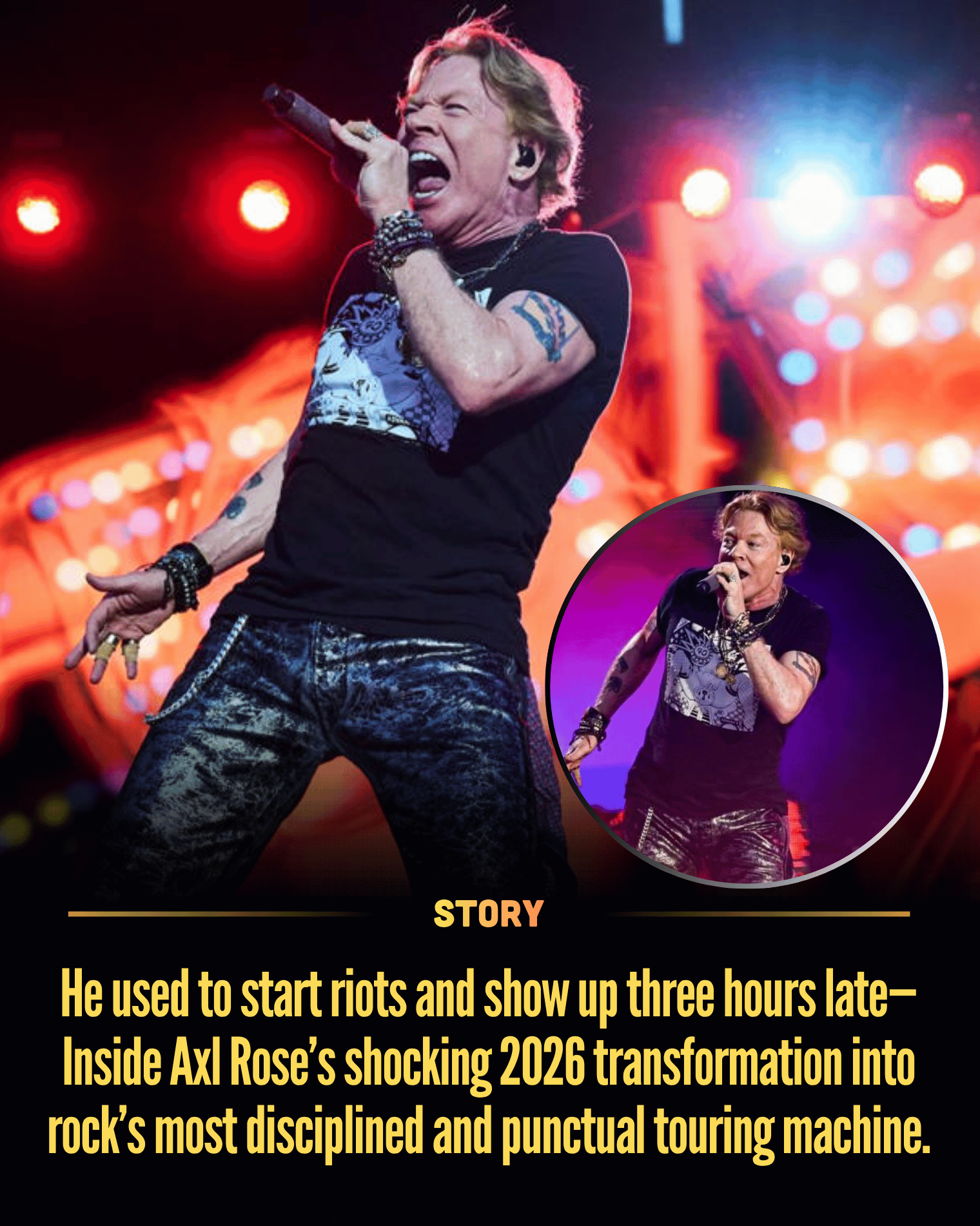 He used to start riots and show up three hours late—Inside Axl Rose’s shocking 2026 transformation into rock’s most disciplined and punctual touring machine.