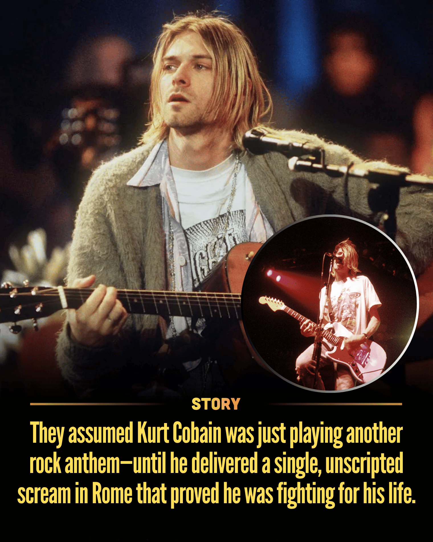 They assumed Kurt Cobain was just playing another rock anthem—until he delivered a single, unscripted scream in Rome that proved he was fighting for his life.