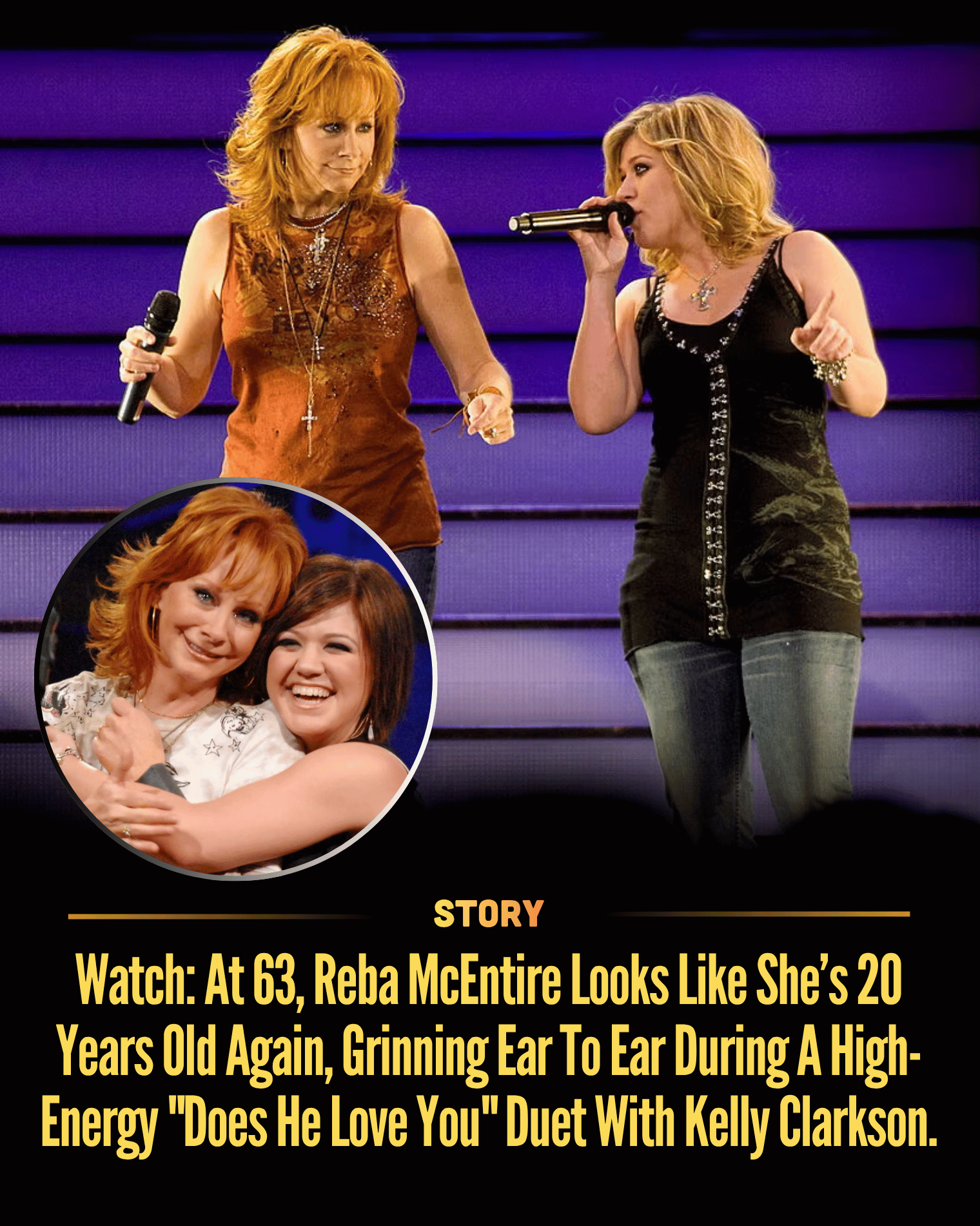 Watch: At 63, Reba McEntire Looks Like She’s 20 Years Old Again, Grinning Ear To Ear During A High-Energy “Does He Love You” Duet With Kelly Clarkson.