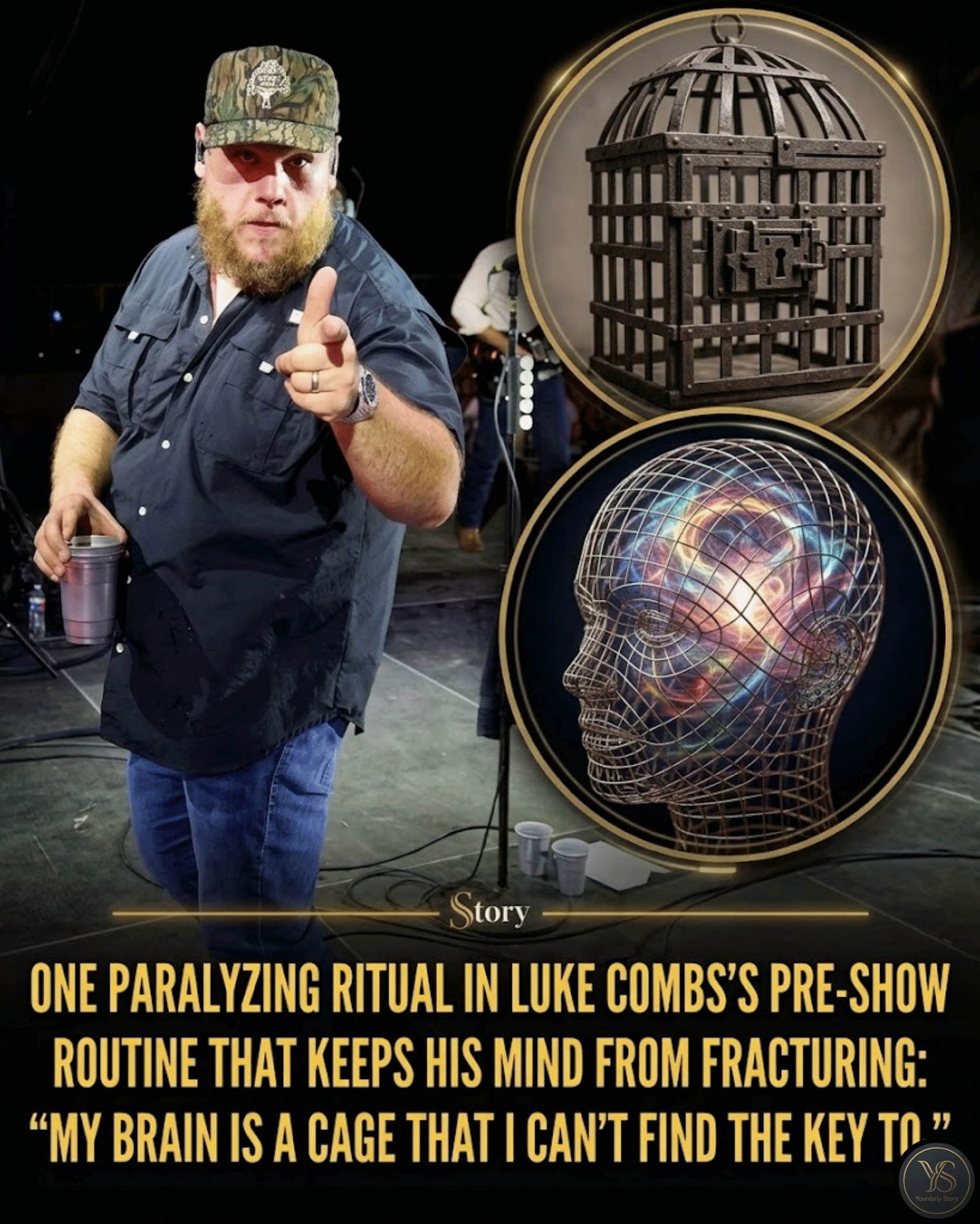One paralyzing ritual in Luke Combs’s pre-show routine that keeps his mind from fracturing: “My brain is a cage that I can’t find the key to.”