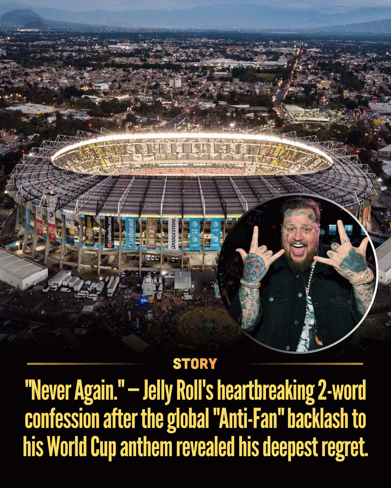 “Never Again.” — Jelly Roll’s heartbreaking 2-word confession after the global “Anti-Fan” backlash to his World Cup anthem revealed his deepest regret.