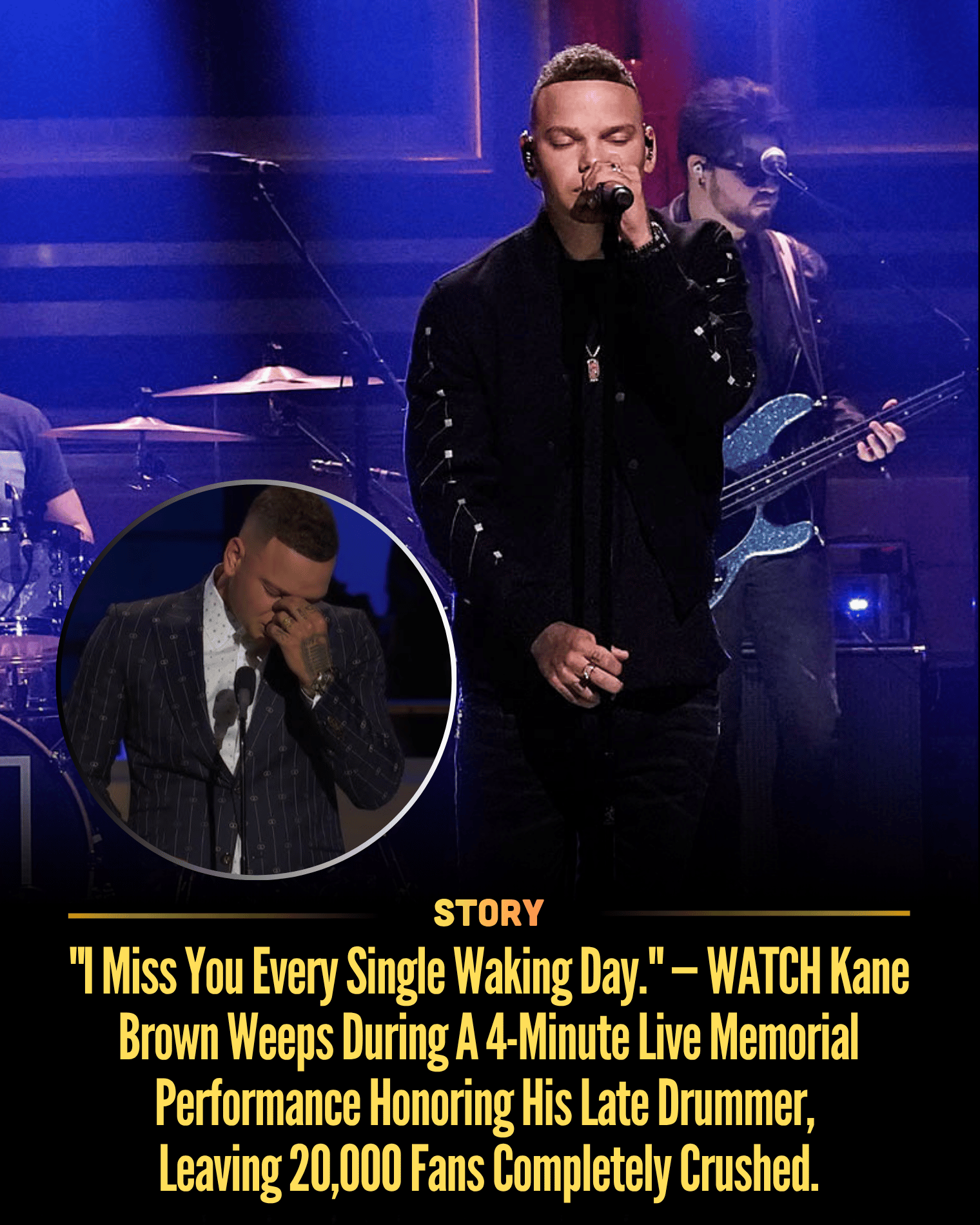 “I Miss You Every Single Waking Day.” — WATCH Kane Brown Weeps During A 4-Minute Live Memorial Performance Honoring His Late Drummer, Leaving 20,000 Fans Completely Crushed.