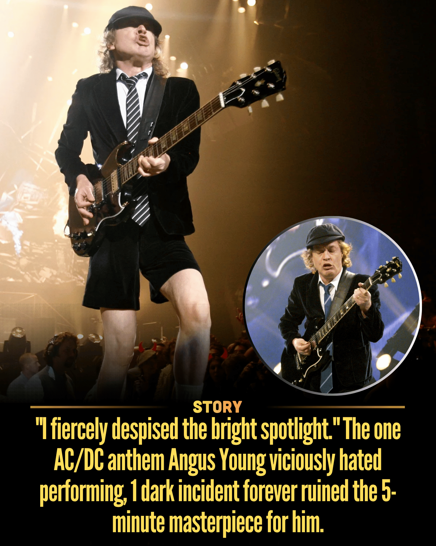 “I fiercely despised the bright spotlight.” The one AC/DC anthem Angus Young viciously hated performing, 1 dark incident forever ruined the 5-minute masterpiece for him.