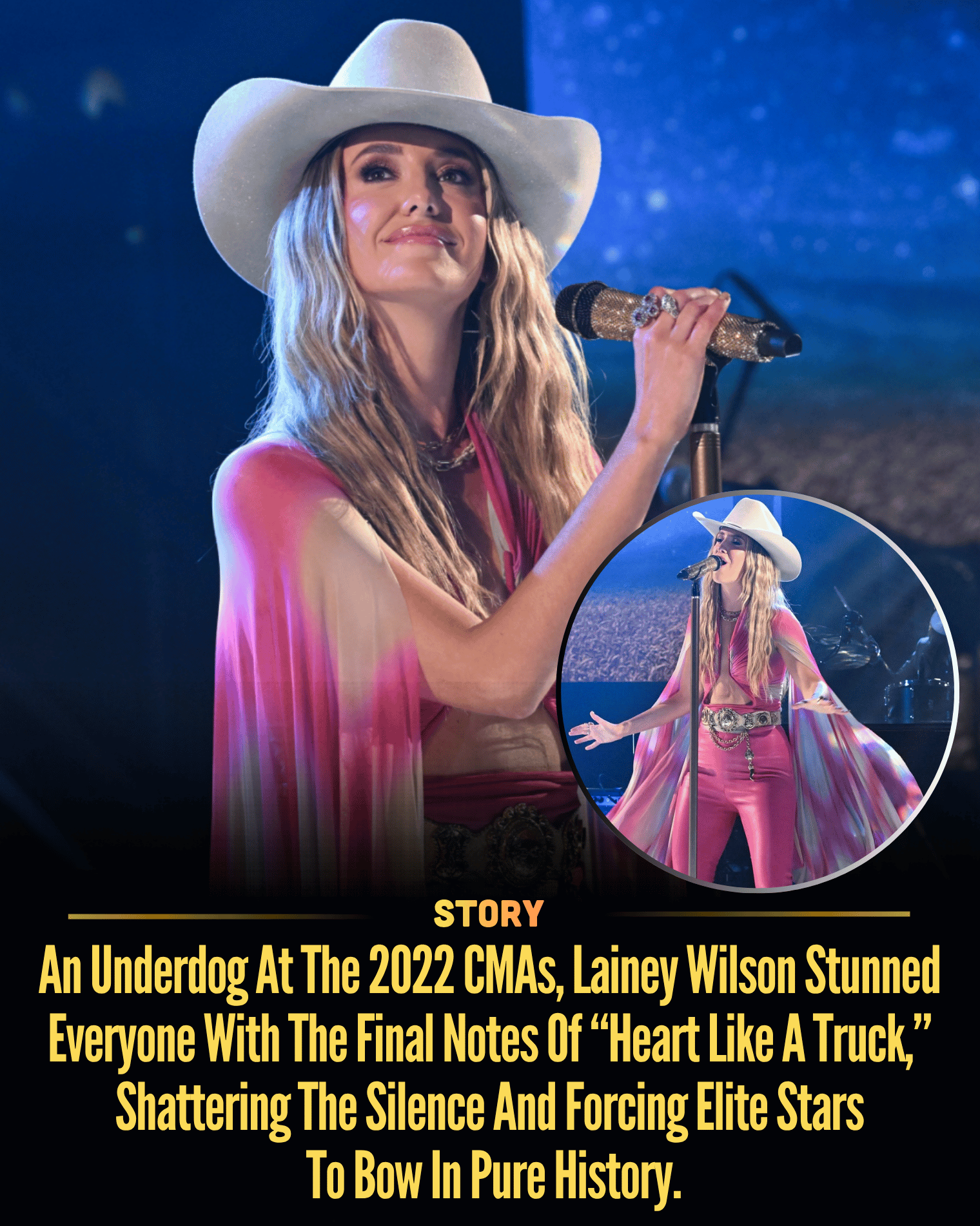 An Underdog At The 2022 CMAs, Lainey Wilson Stunned Everyone With The Final Notes Of “Heart Like A Truck,” Shattering The Silence And Forcing Elite Stars To Bow In Pure History.